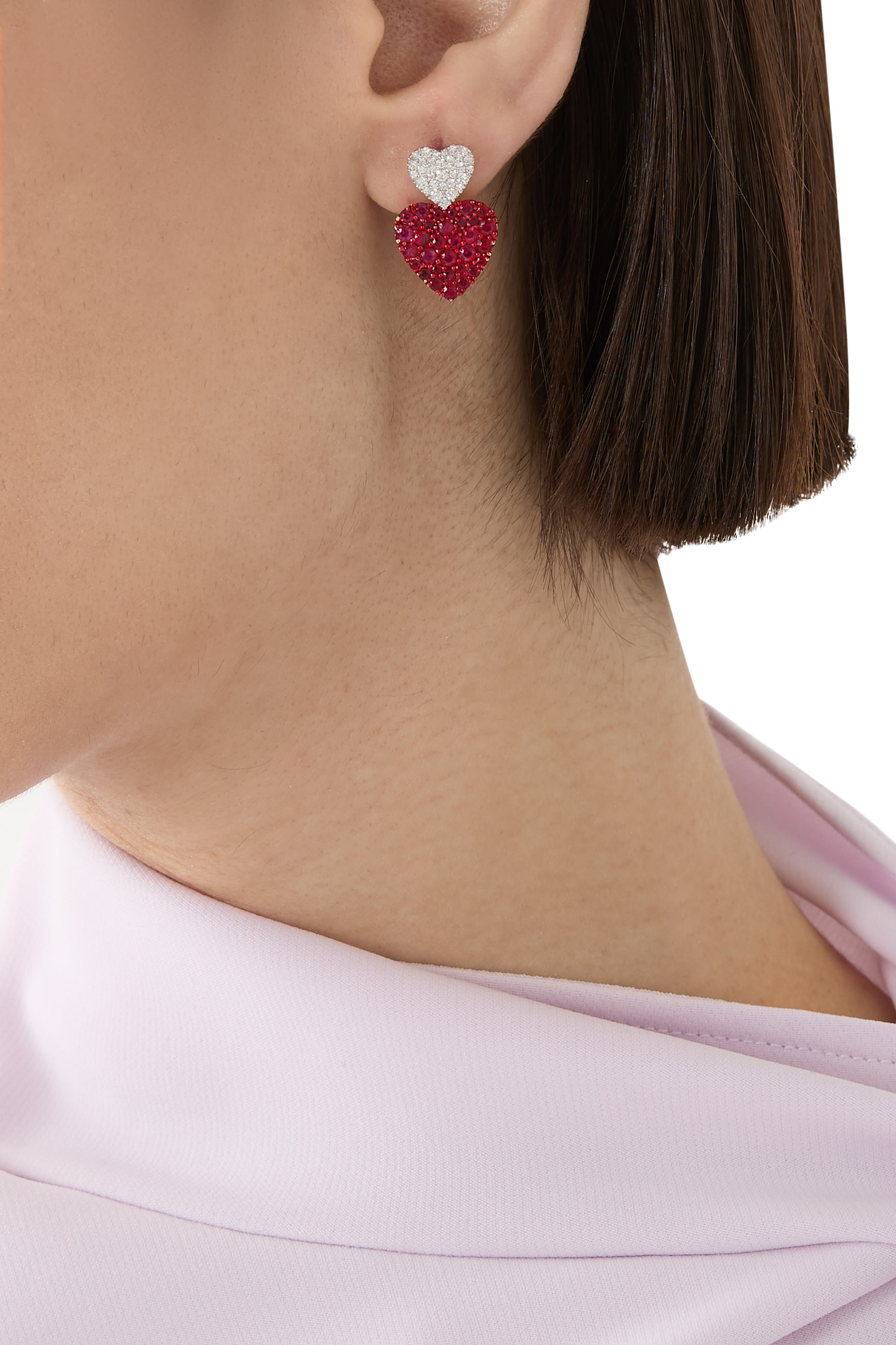 Double Heart Earrings, 18k Yellow Gold