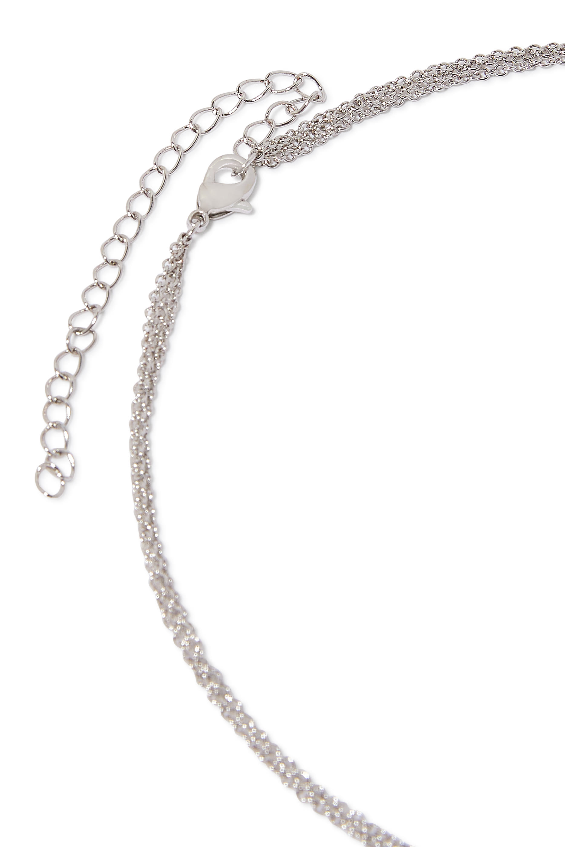  Triple Layered Pendant Necklace, Rhodium Plated Brass & Cubic Zirconia