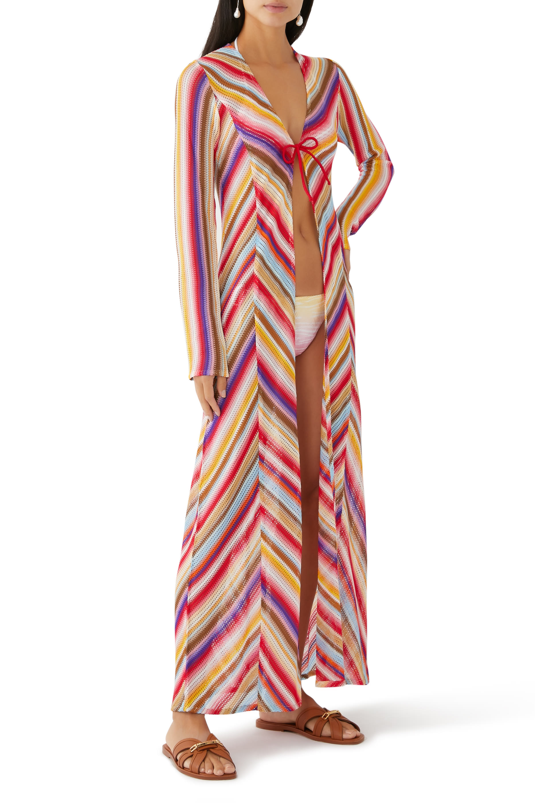 Mare Striped Raschel Long Sleeve Maxi Cardigan