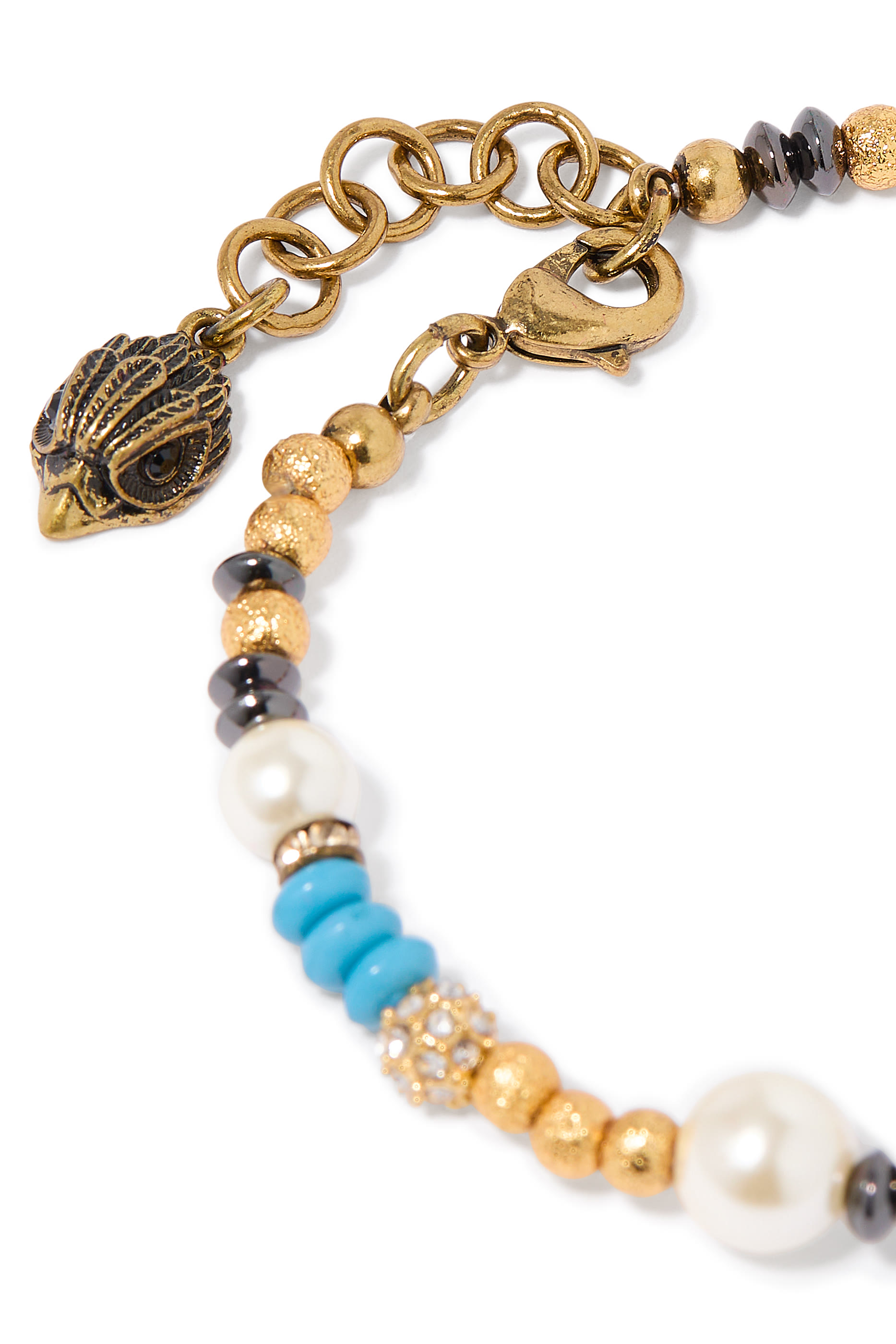Evil Eye Charm Bead Bracelet, Brass & Acrylic Faux Pearl, Glass, Resin