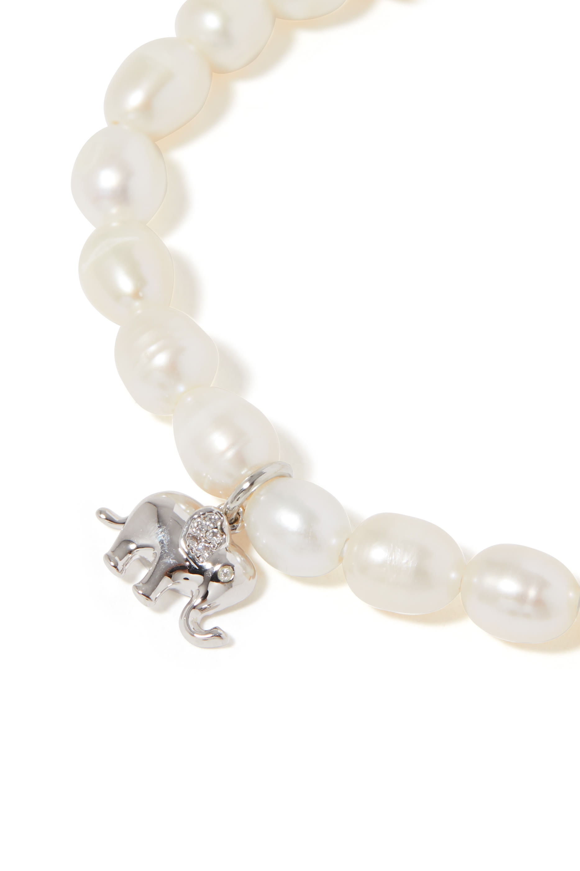 Precious Elephant Bracelet, Plated Metal & Cubic Zirconia, Freshwater Pearls