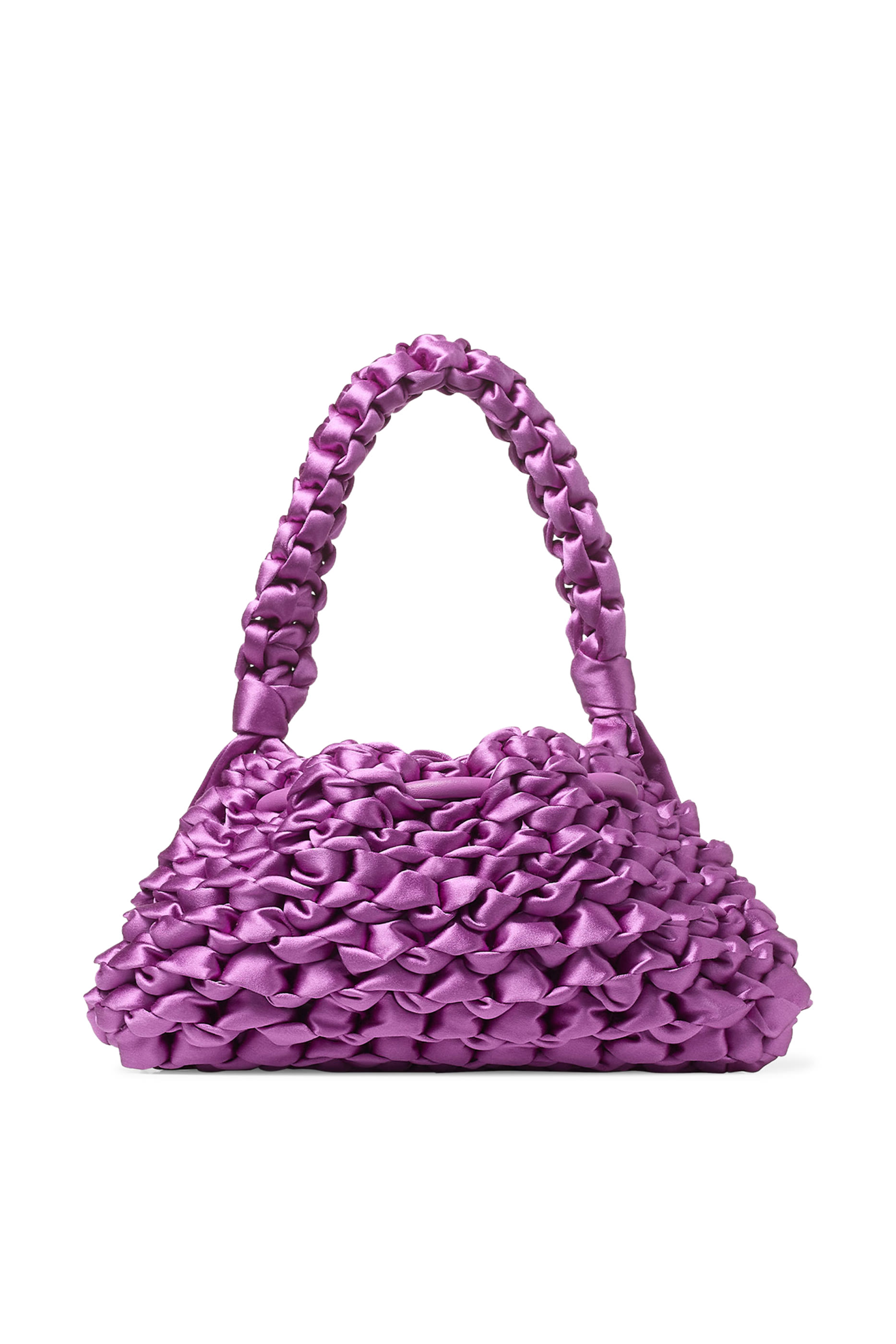 Cinch Woven Satin Top Handle Bag