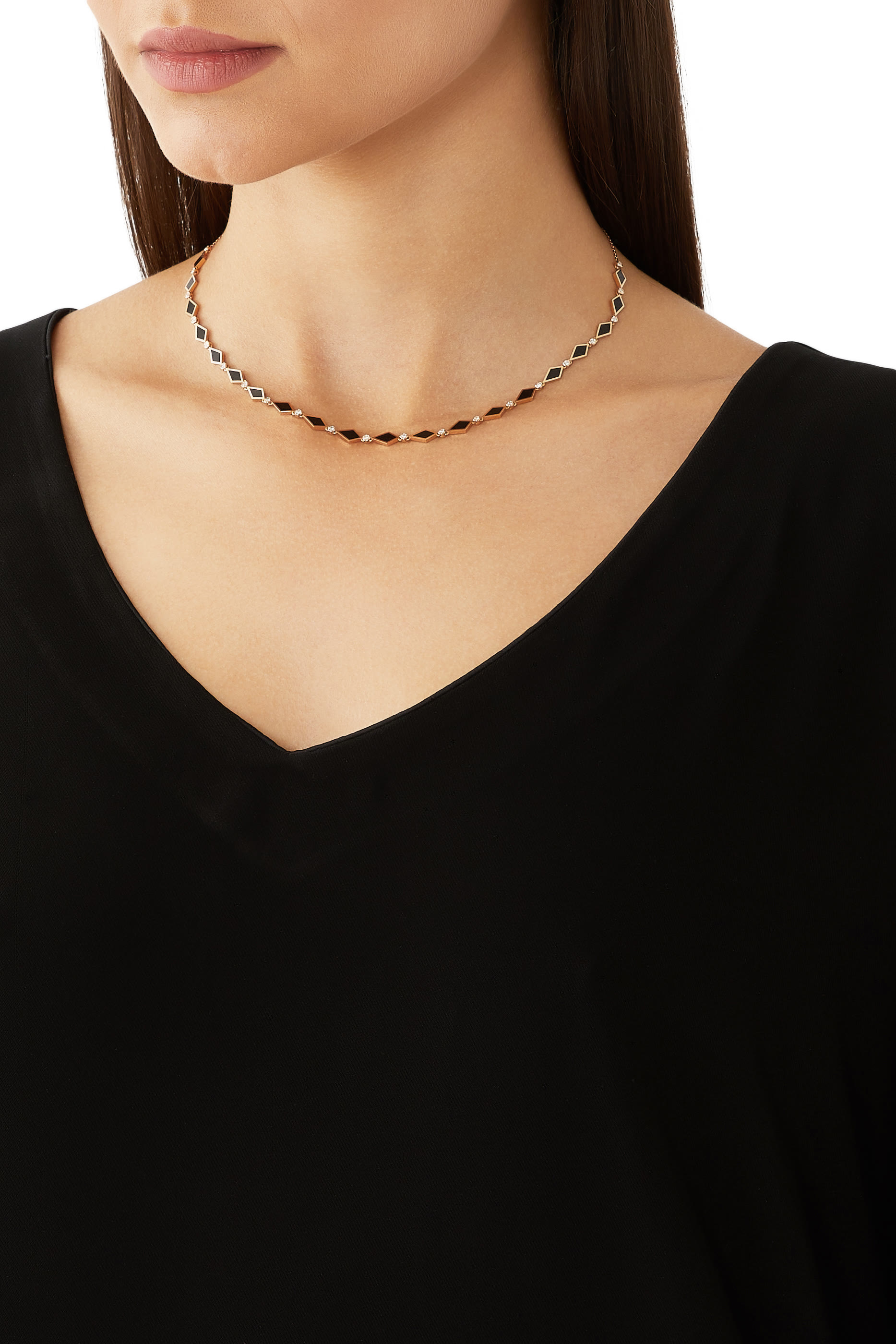 Mosaic Necklace, 18k Pink Gold with Morocco Black & Red Enamel and Diamonds