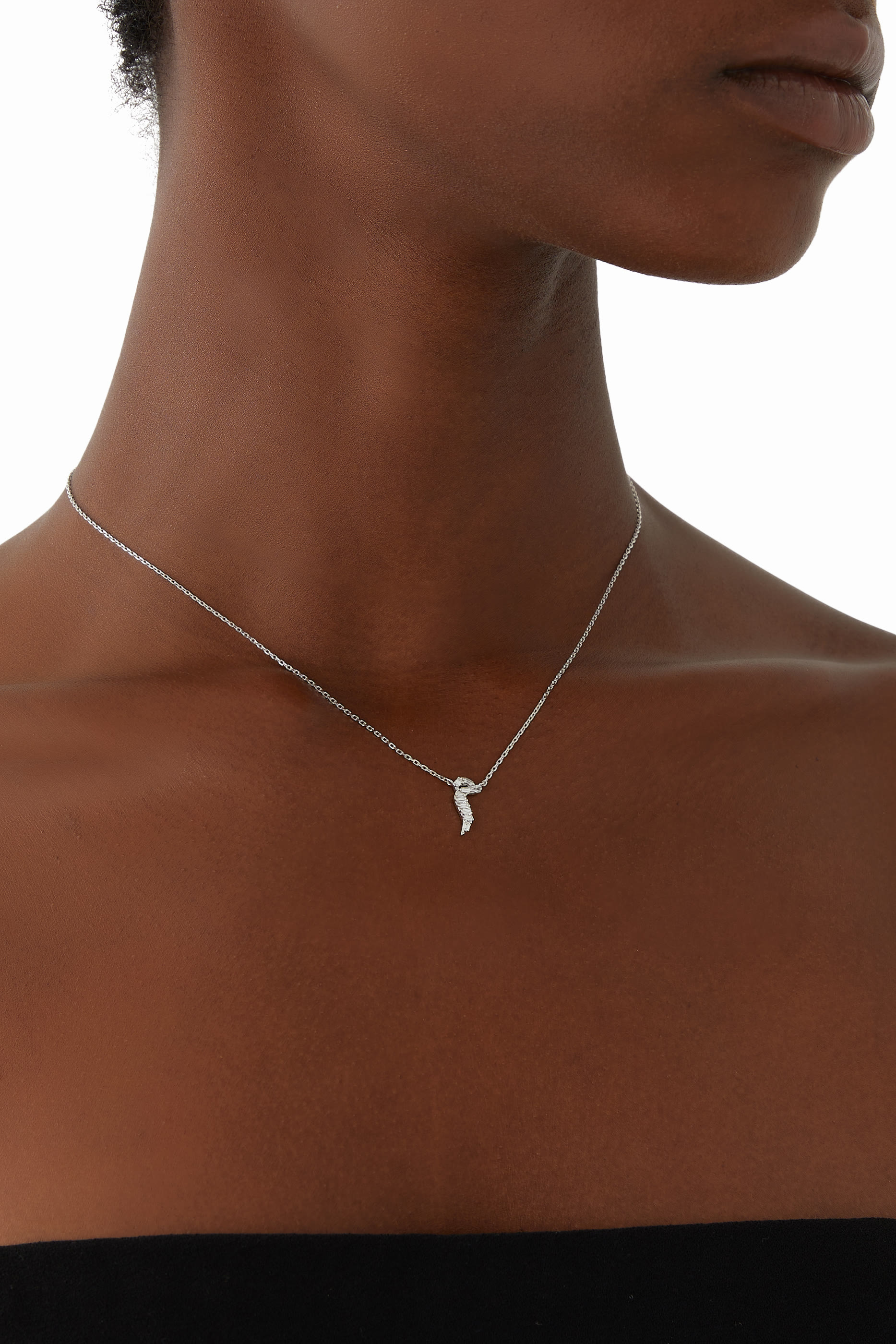 Oula XS Meem Letter Chain Pendant, 18k White Gold & Diamonds