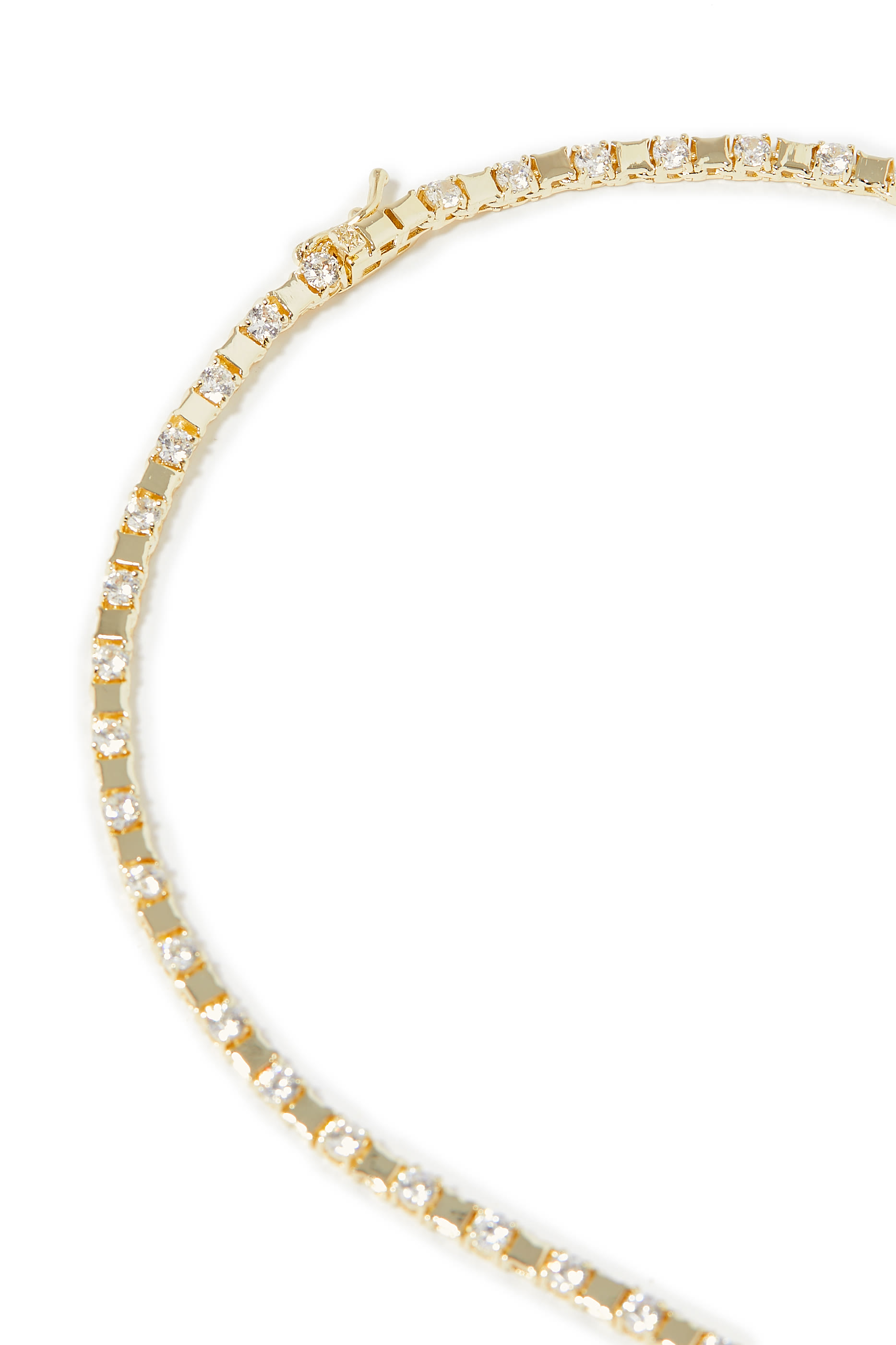 Round Necklace, Gold-Plated Brass & Cubic Zirconia