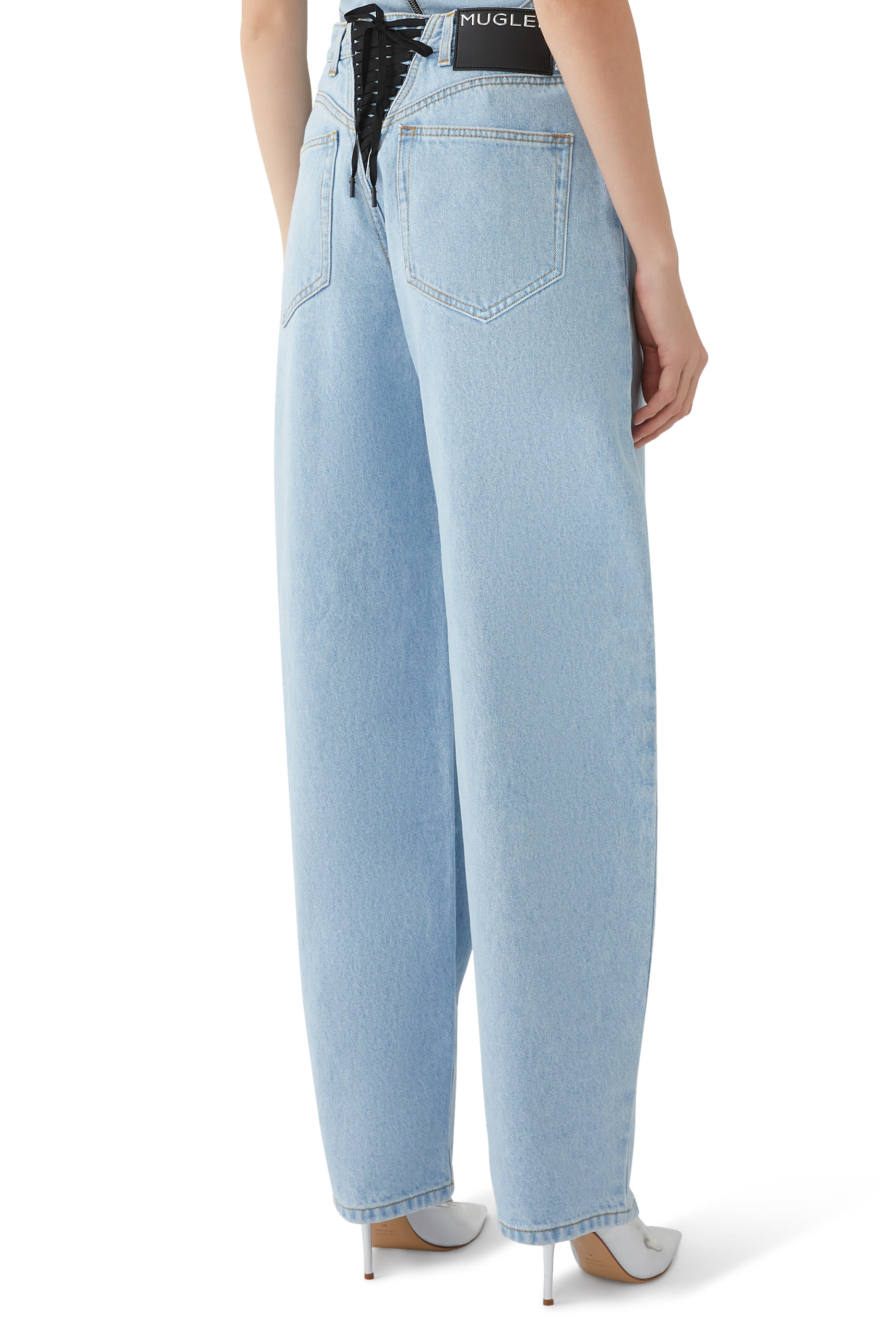 Lace-Up Wide-Leg Jeans