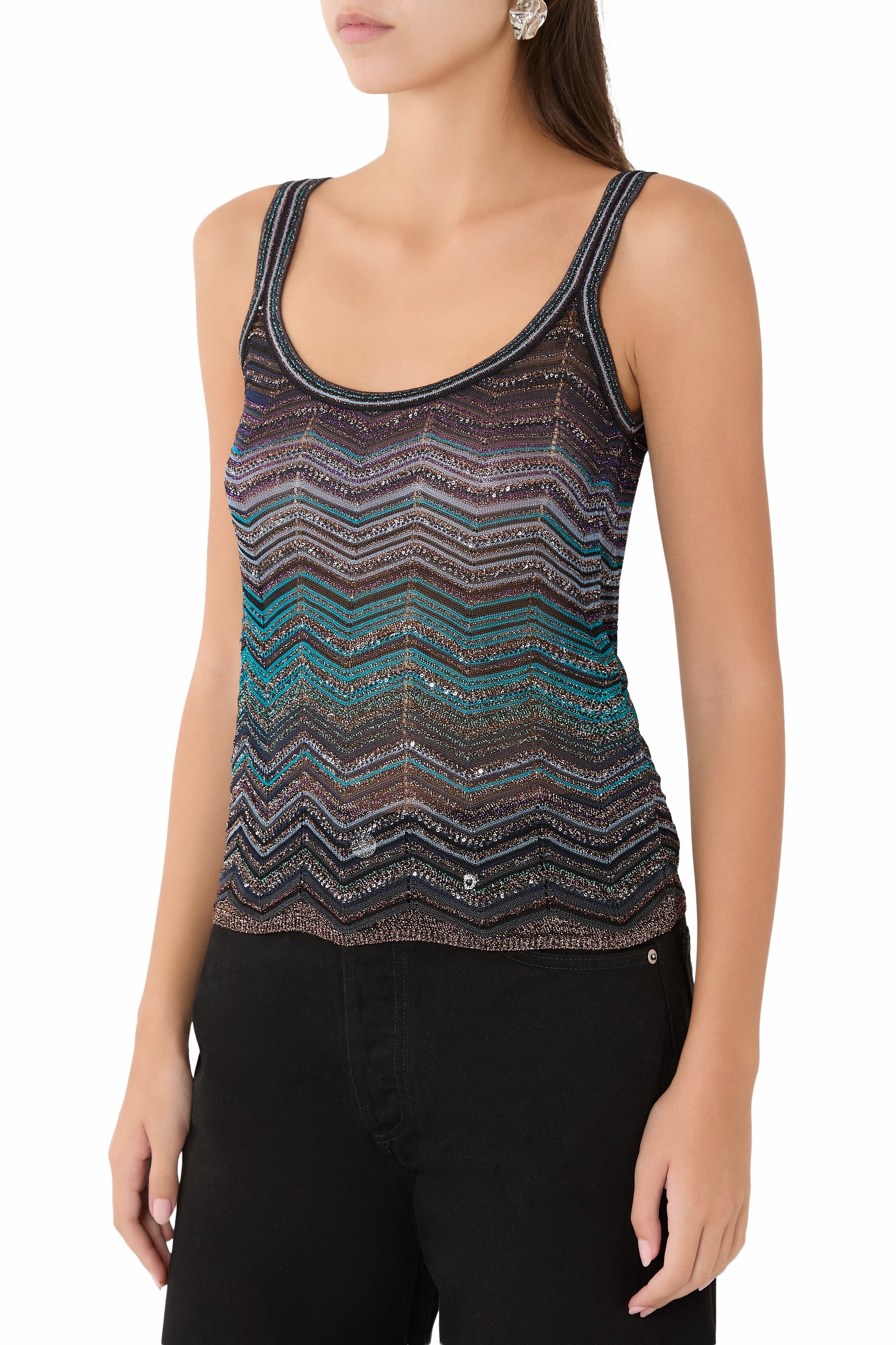 Chevron Lam&eacute; Viscose Sleeveless Crewneck Top 