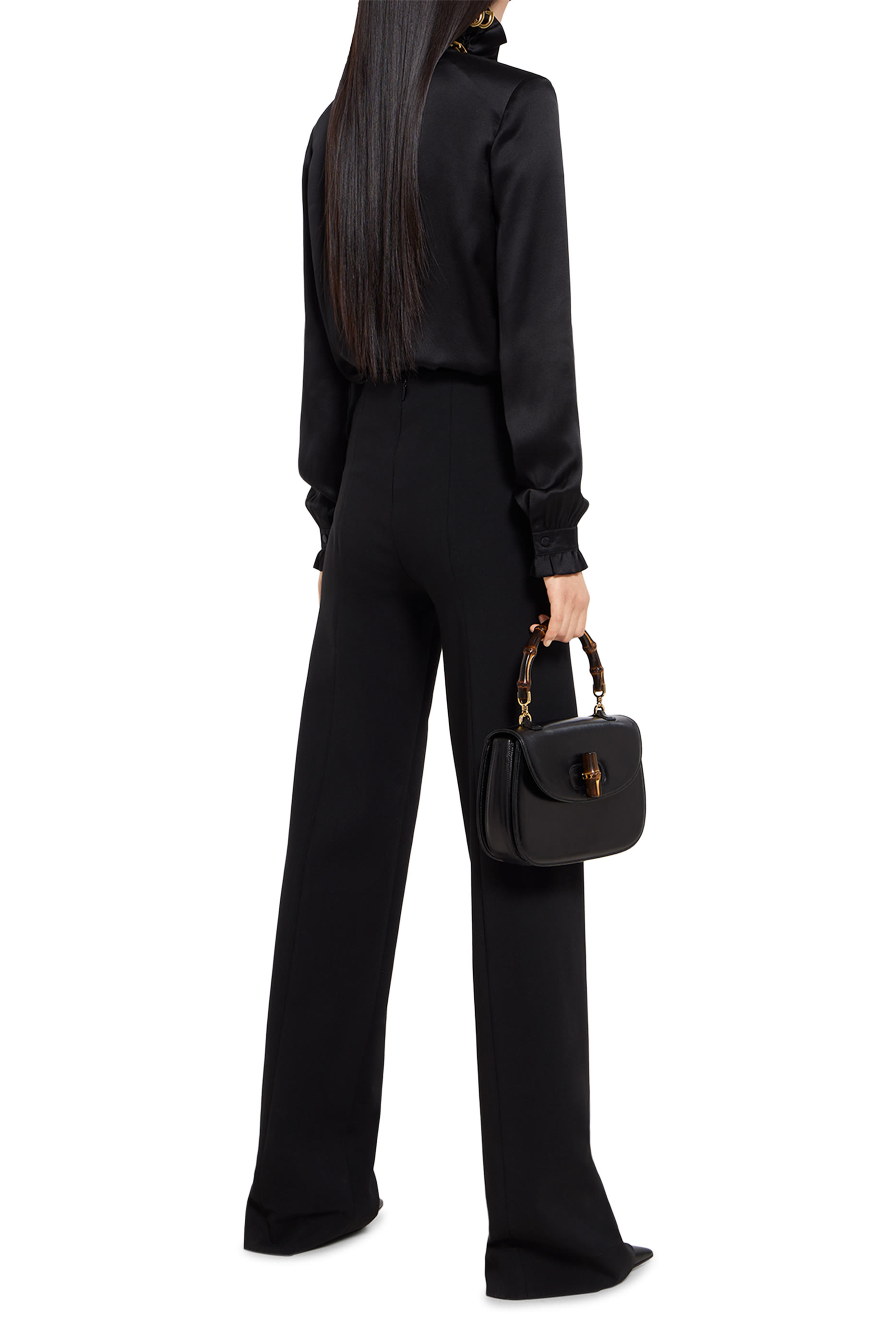 Self-Tie Bow Silk Satin Shirt