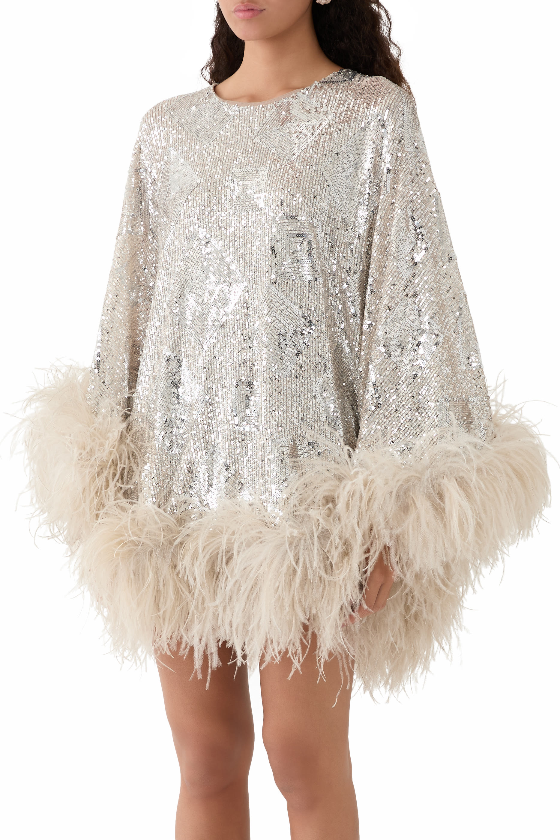 Nassau Sequined Feather-Trimmed Cape