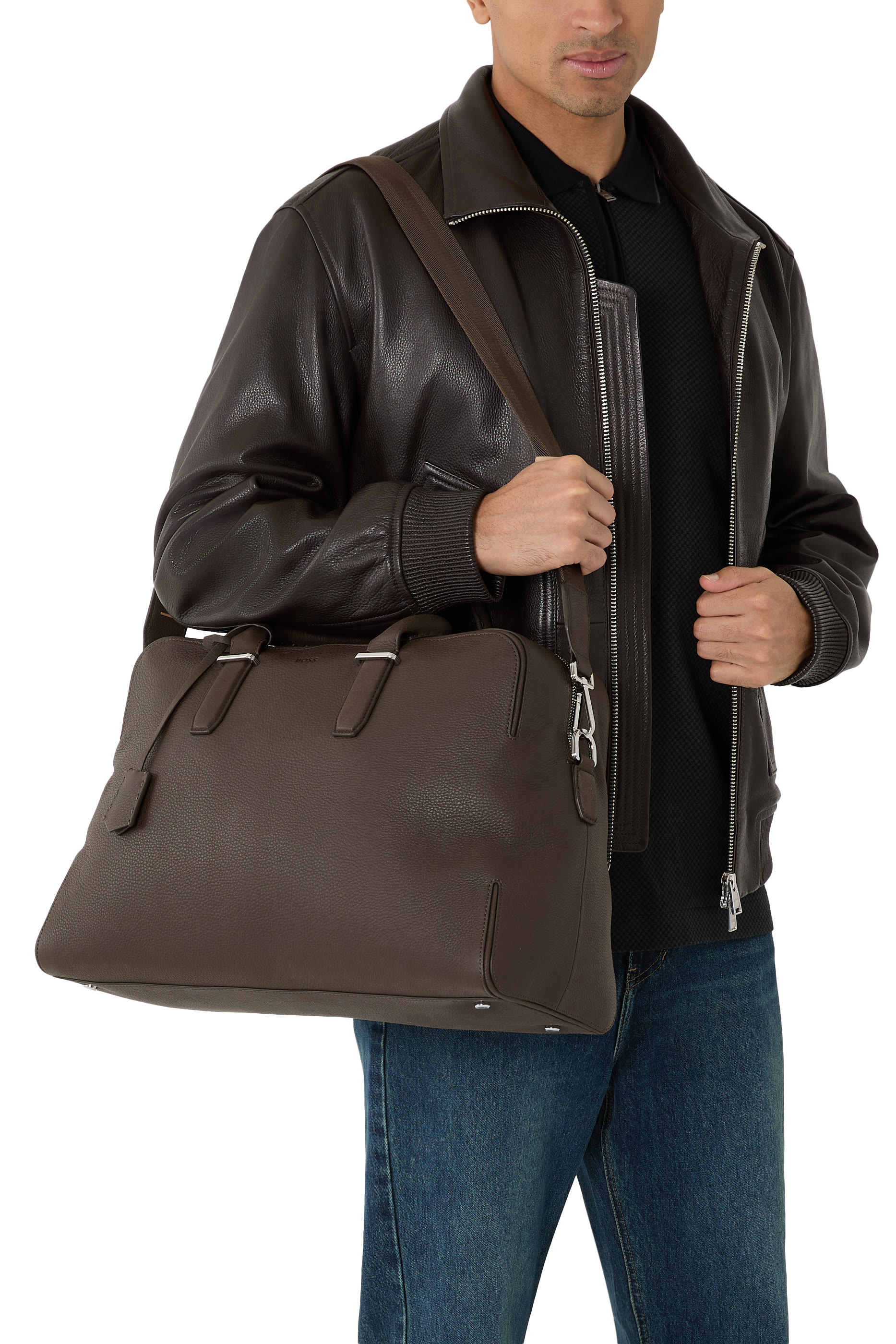 Embossed Logo Grained-Leather Holdall