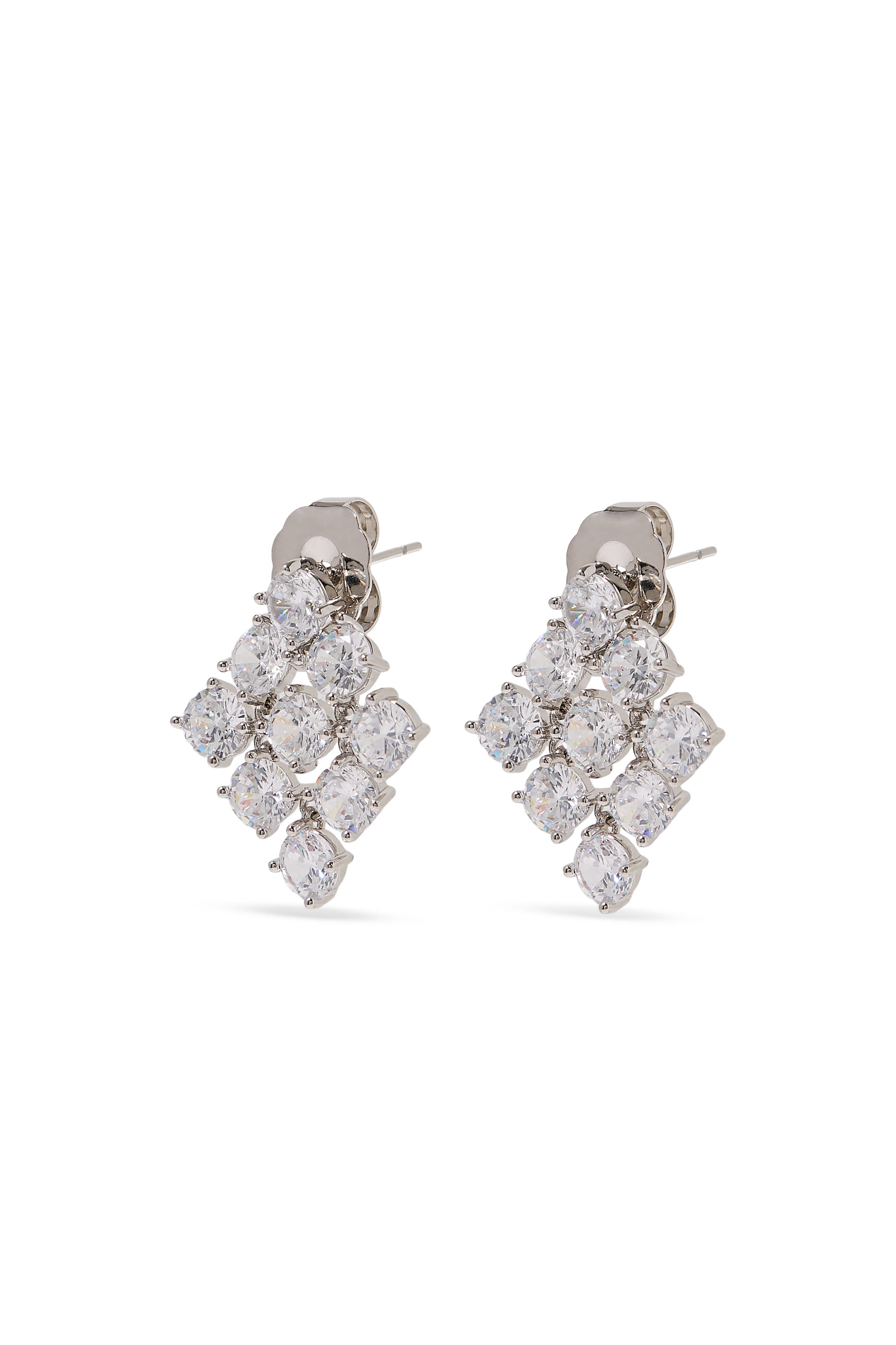 Statement Earrings, Rhodium Plated Brass & Cubic Zirconia