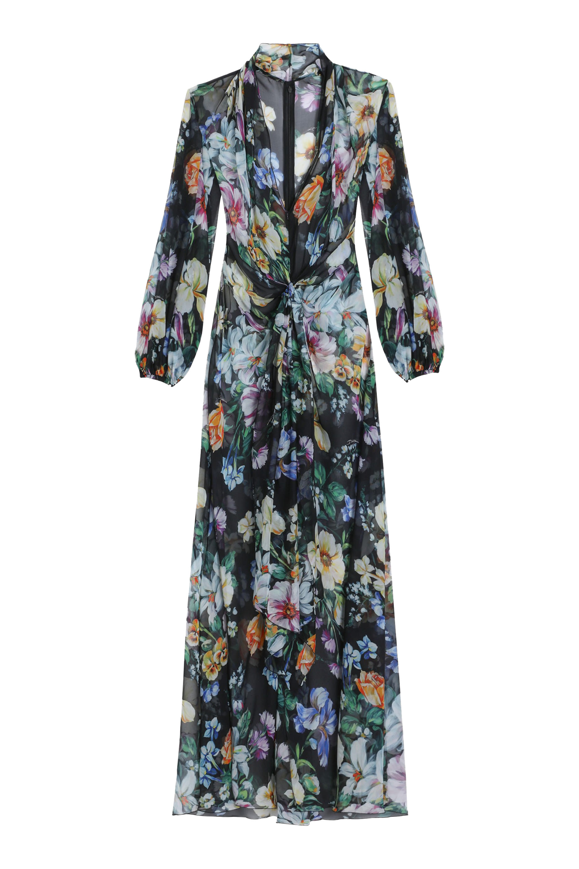 Long Floral-Print Chiffon Dress