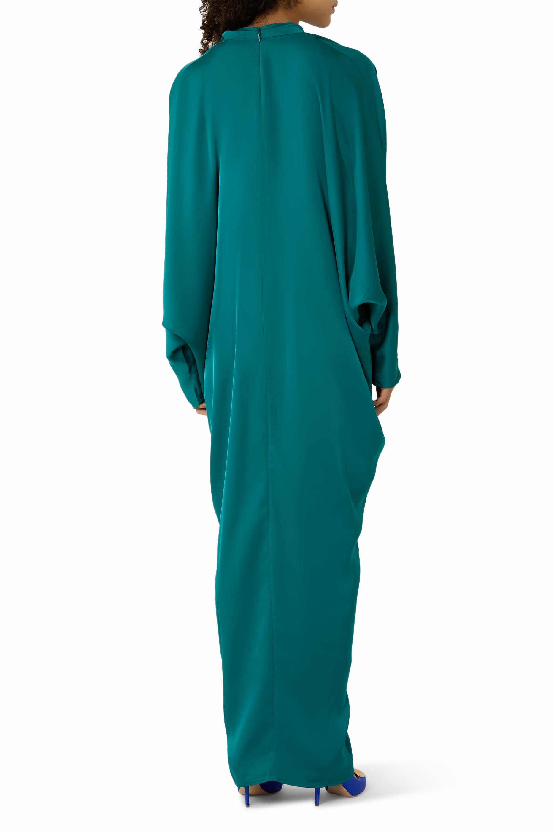 Tina Satin Plunge-Neck Embellished Maxi Dress