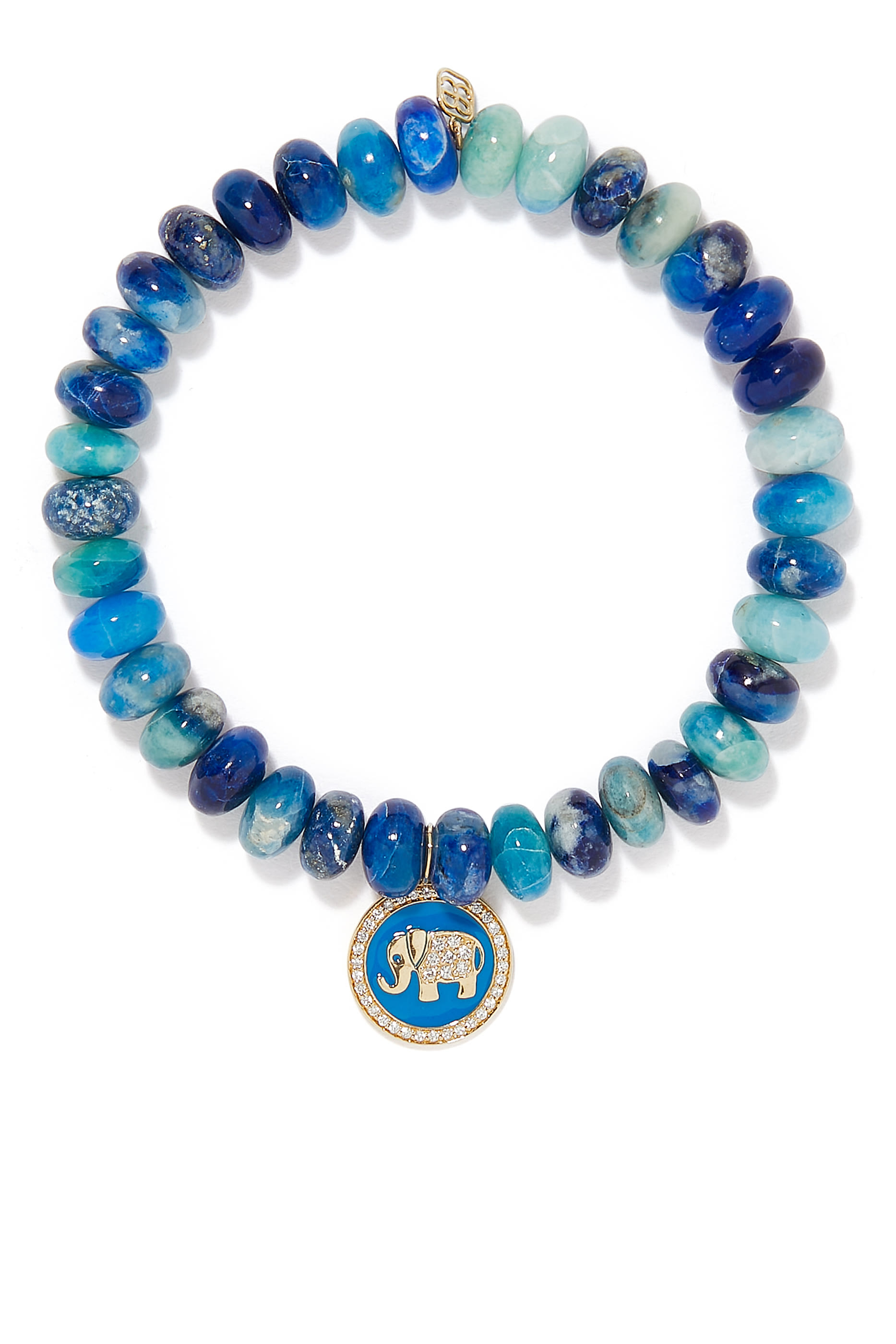 Elephant Medallion Charm Beaded Bracelet, 14K Yellow Gold with Afghanite & Diamonds