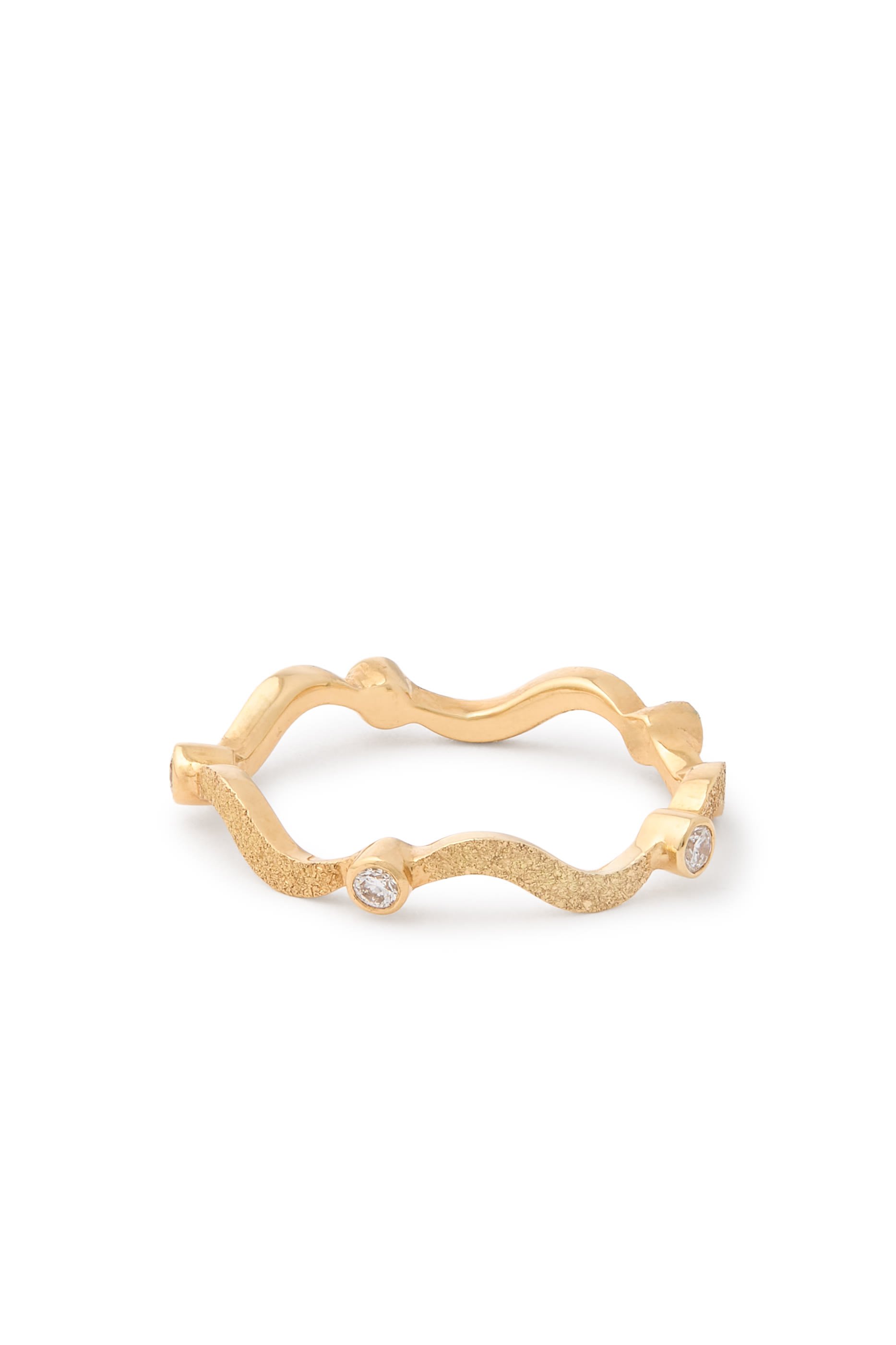 Gold Single Wave Ring, 18K Yellow Gold & Diamonds