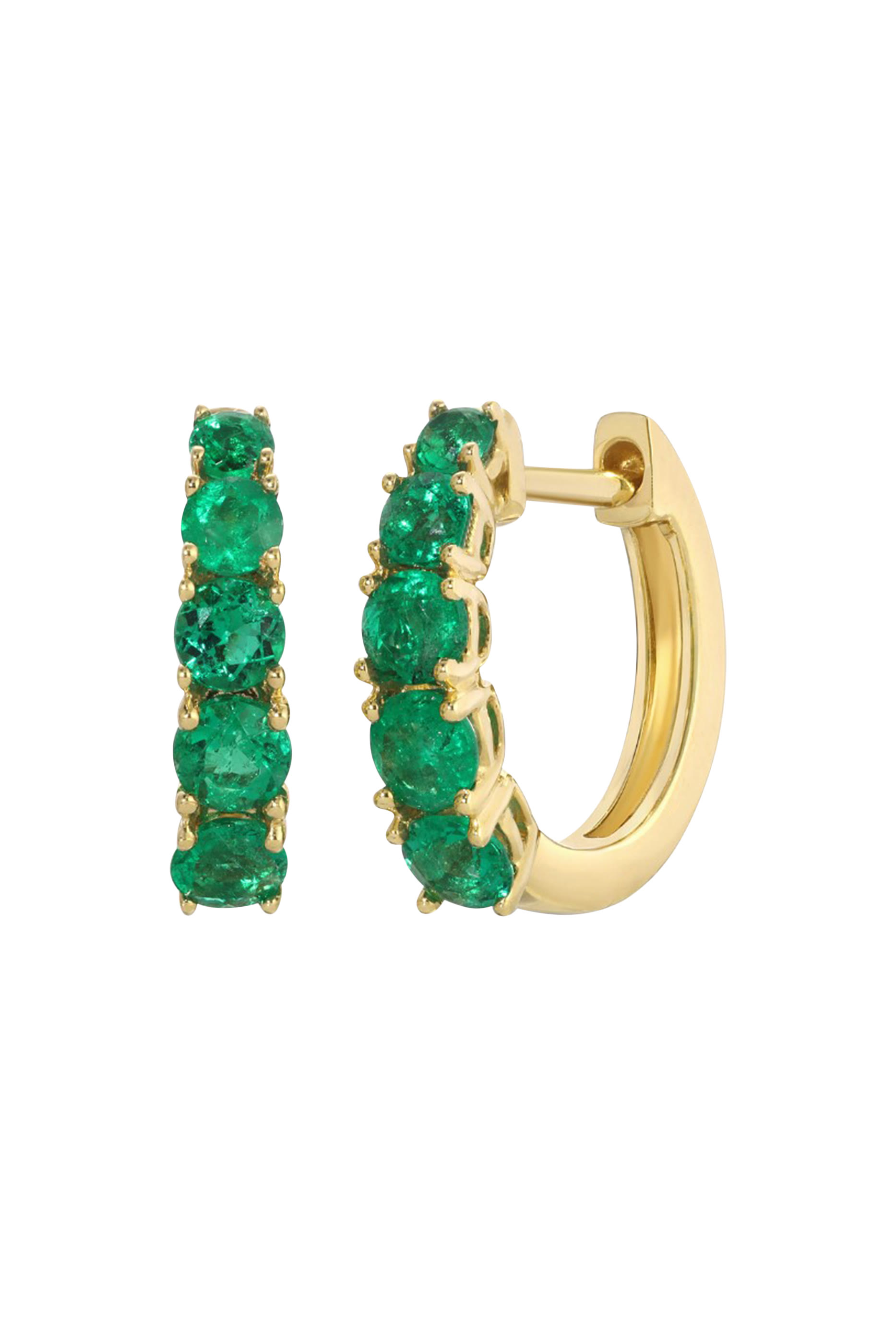 Graduated Huggies Earrings, 18k Yellow Gold & Emerald