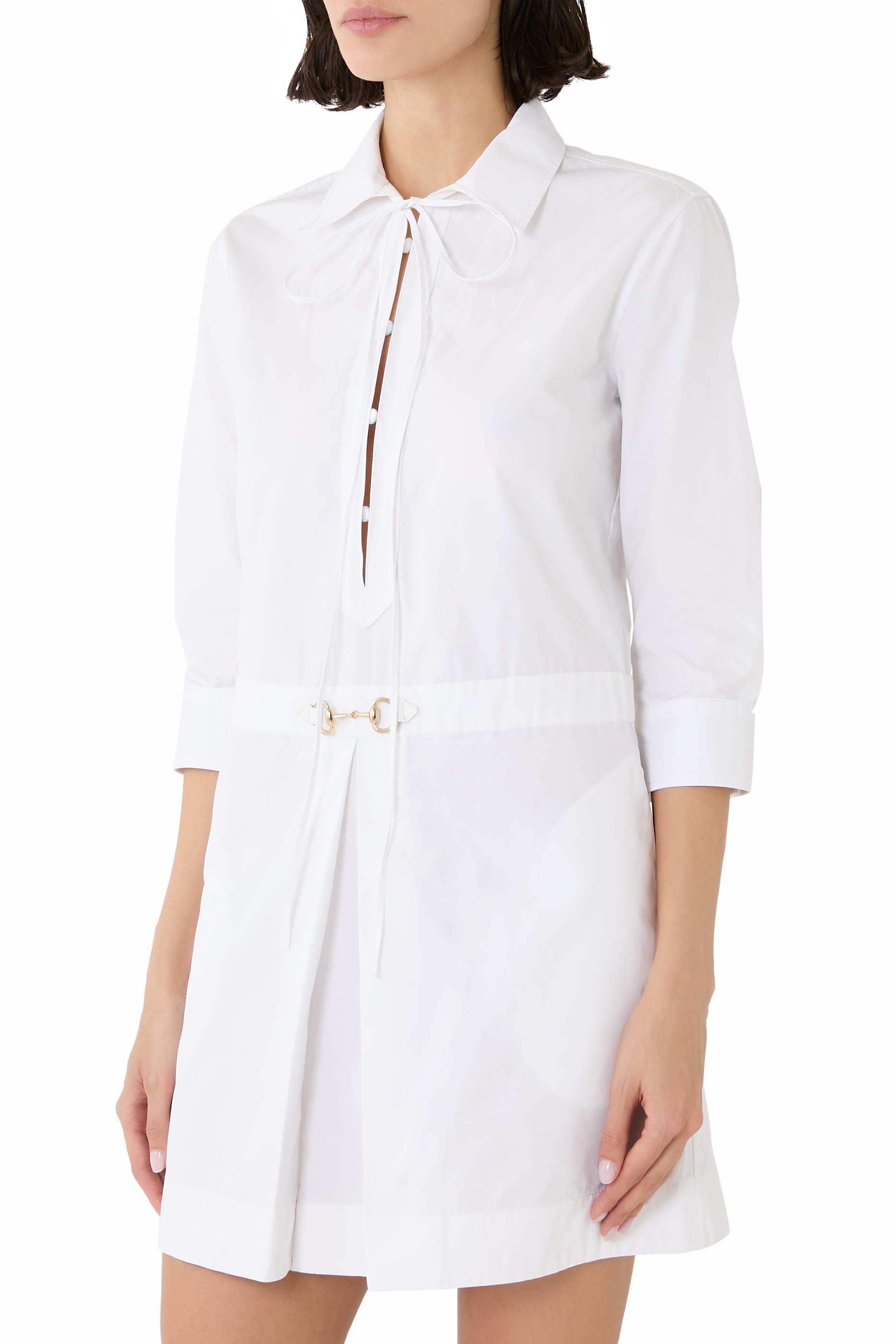 Horsebit Cotton Poplin Shirt Dress