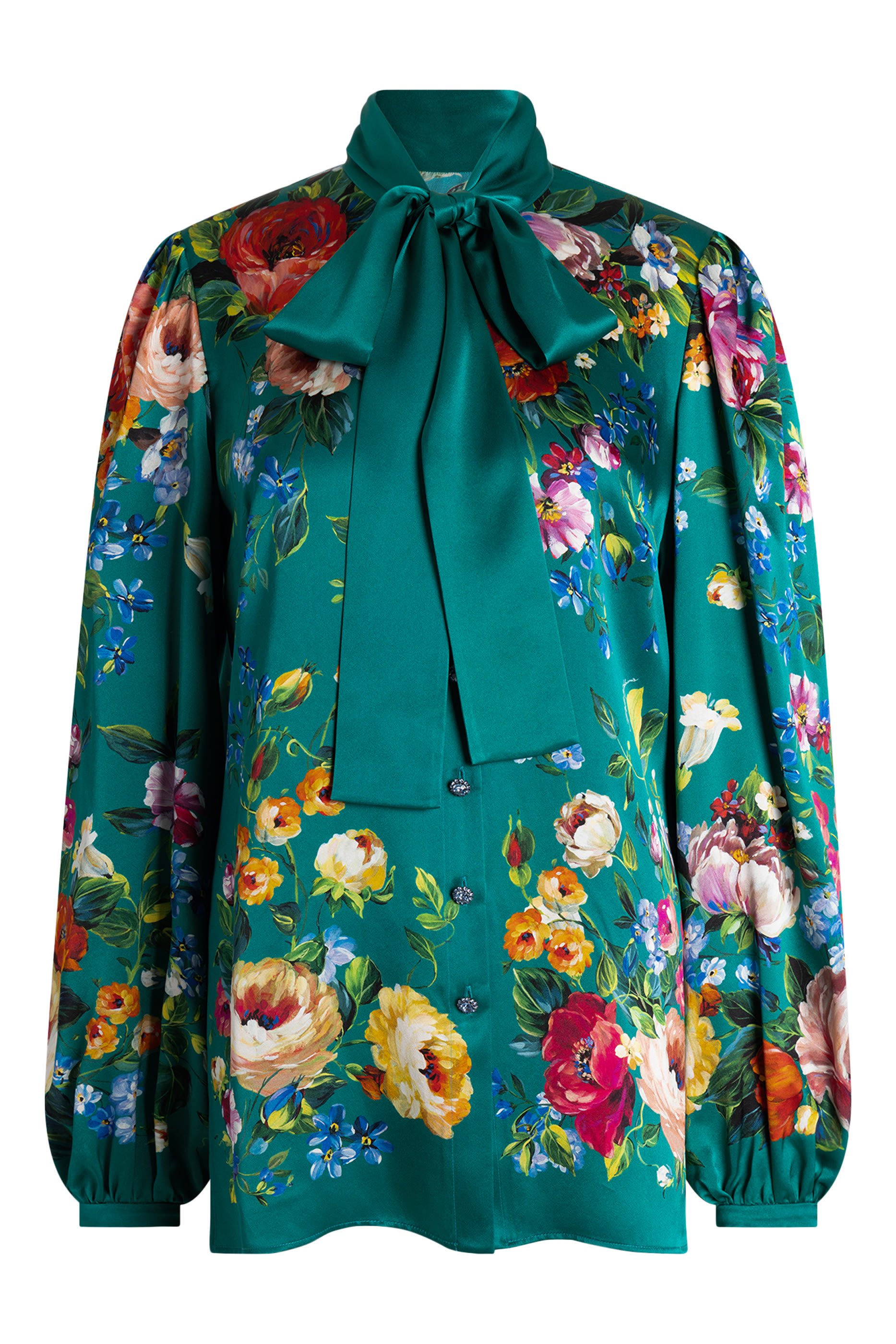 Rose-Print Satin Shirt