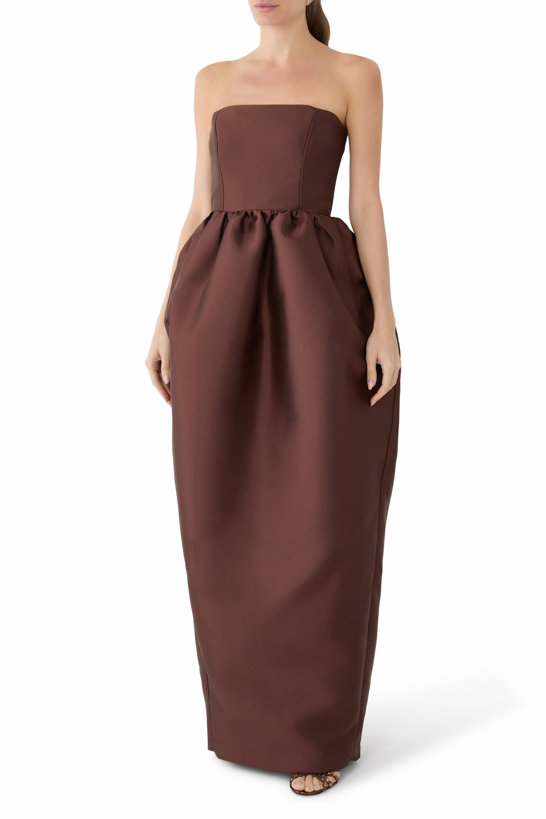 Heavy Satin Strapless Tulip Long Dress