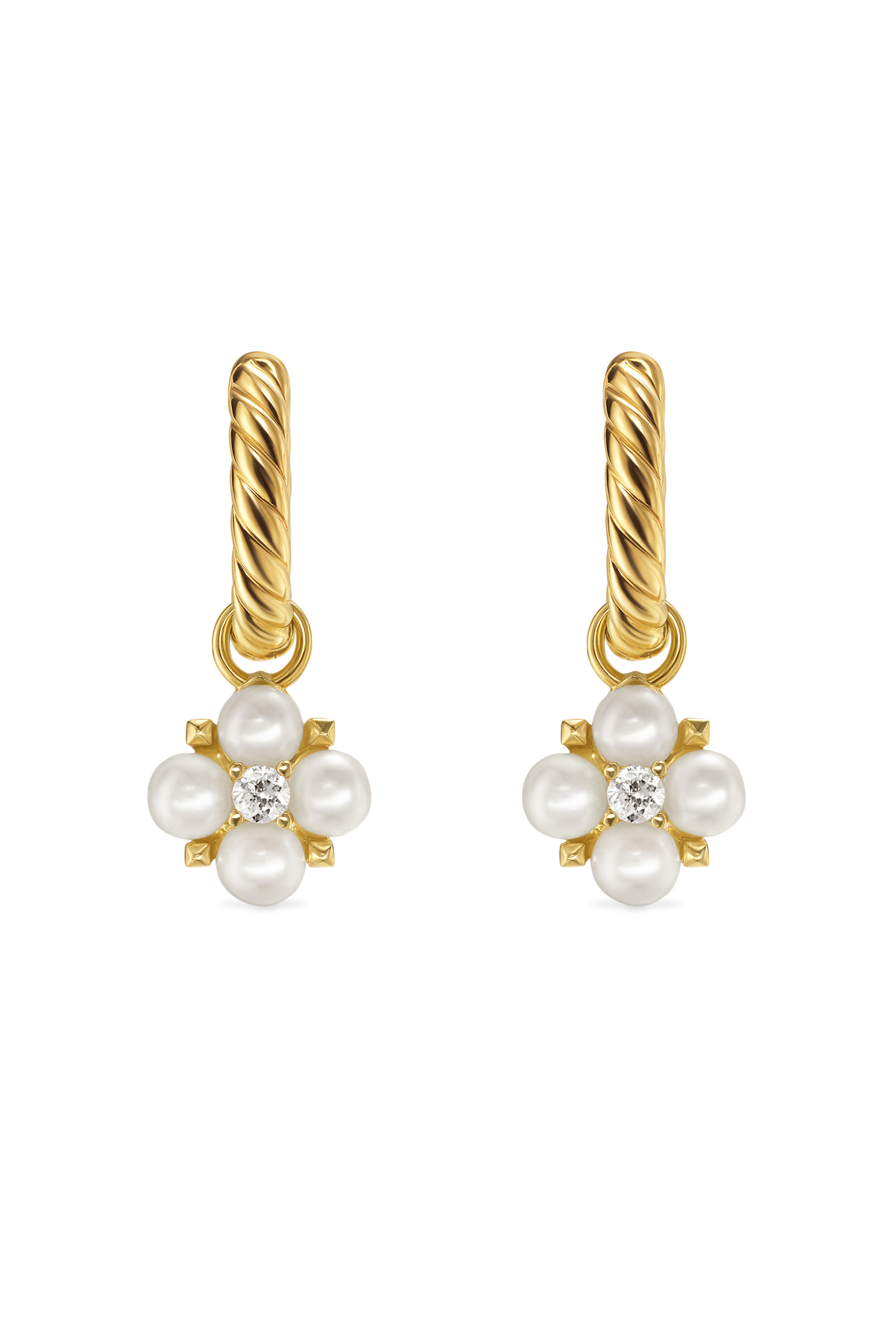 Petite Modern Renaissance Pearl Drop Earrings, 18K Yellow Gold with Akoya White Pearls & Diamonds