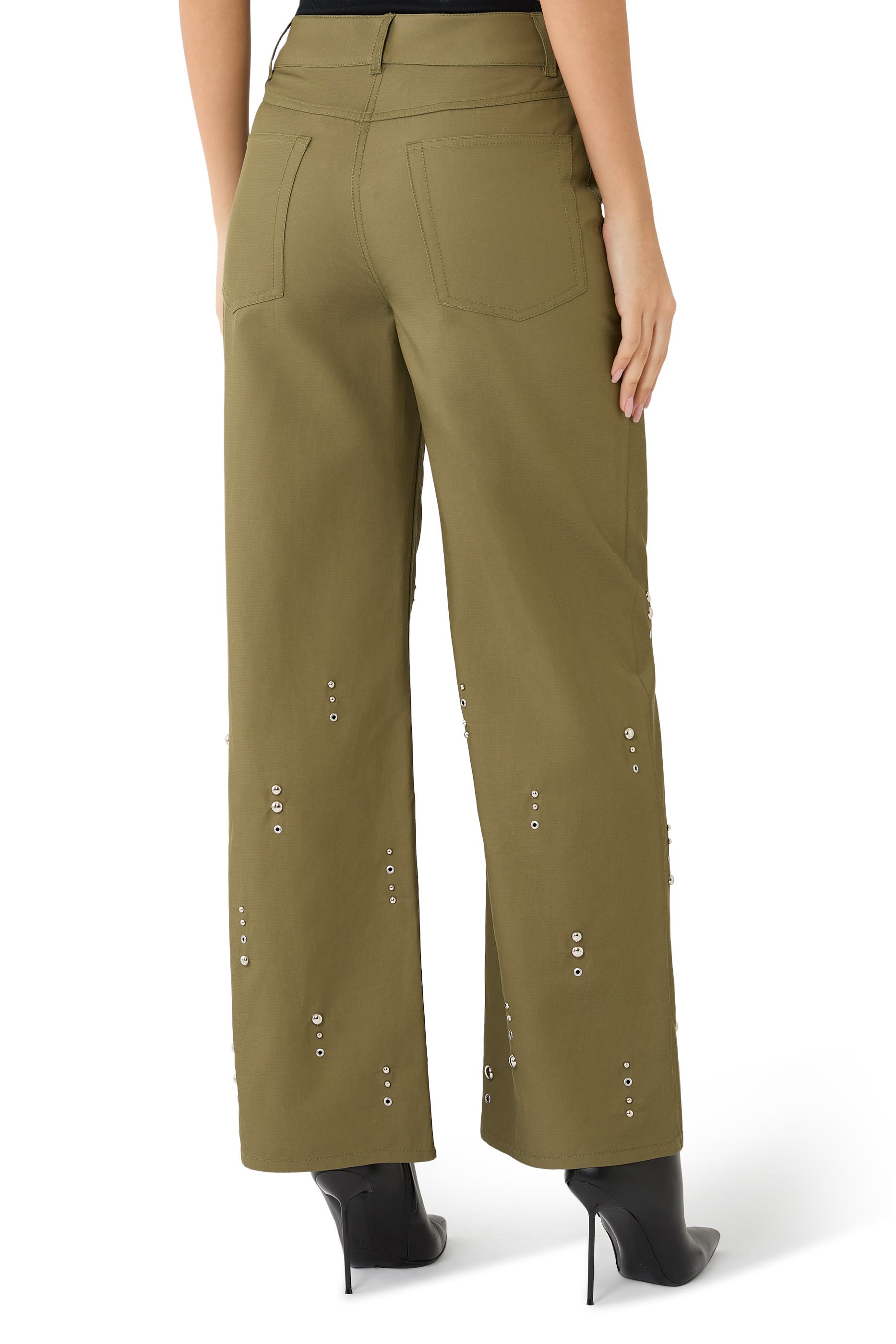 Stud Embellished Wide-Leg Pants