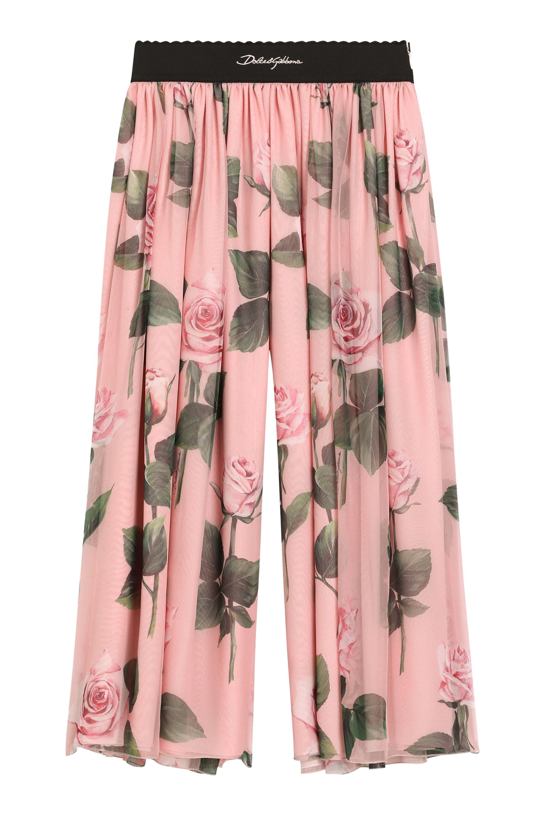 Kids Chiffon Pants with Rose Print and Logo