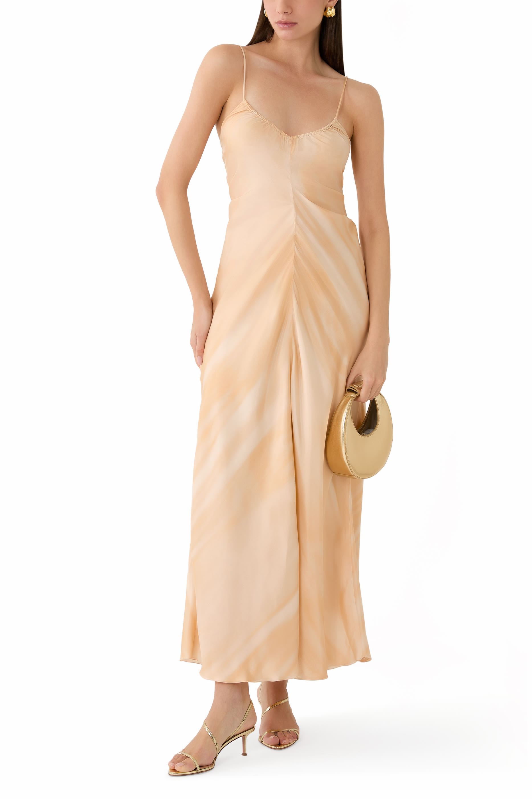 Faded-Print Pongee Silk Dress