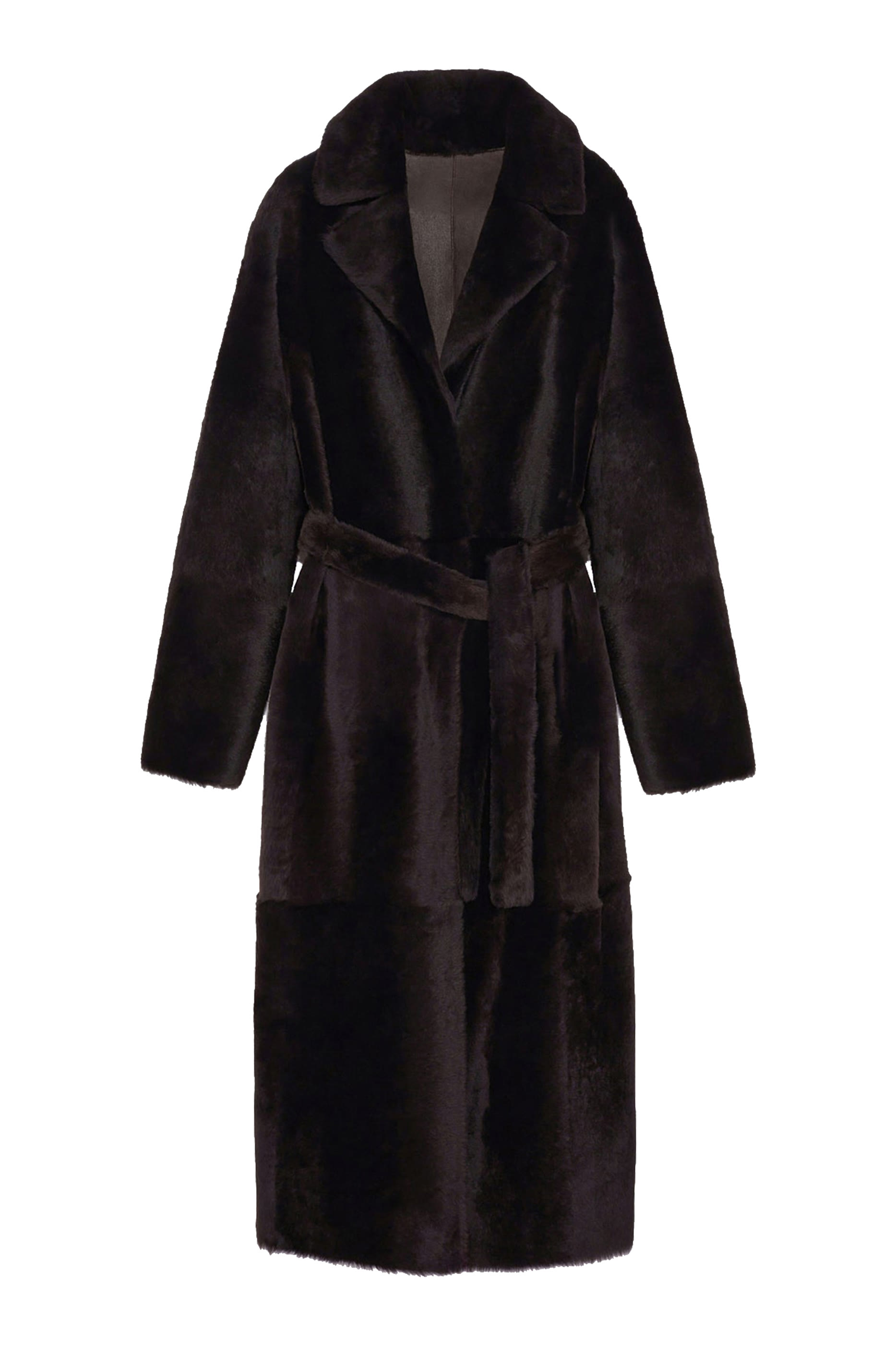 Long Reversible Belted Shearling Coat