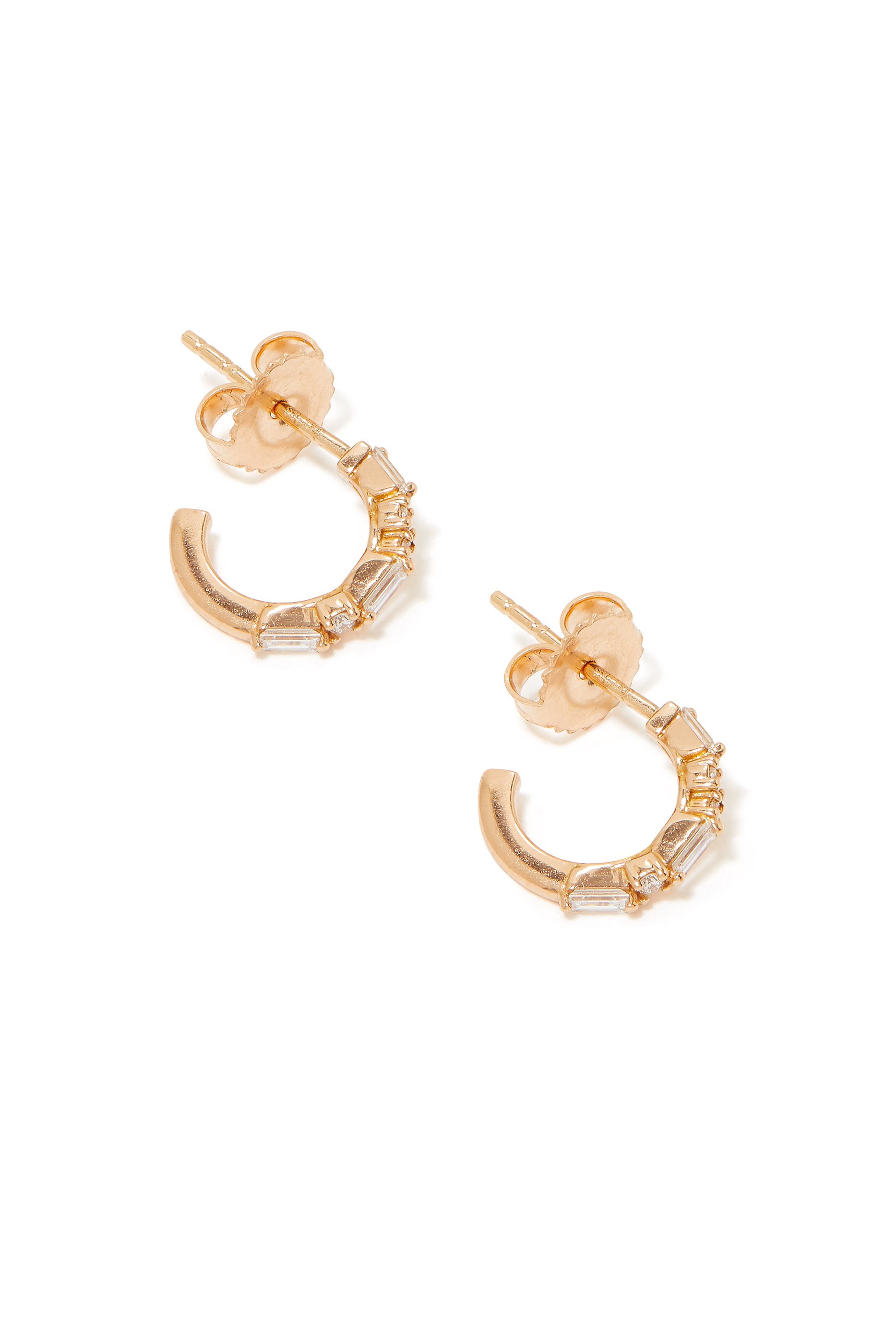 Fireworks Baguette Hoop Earrings, 18k Rose Gold & Diamonds