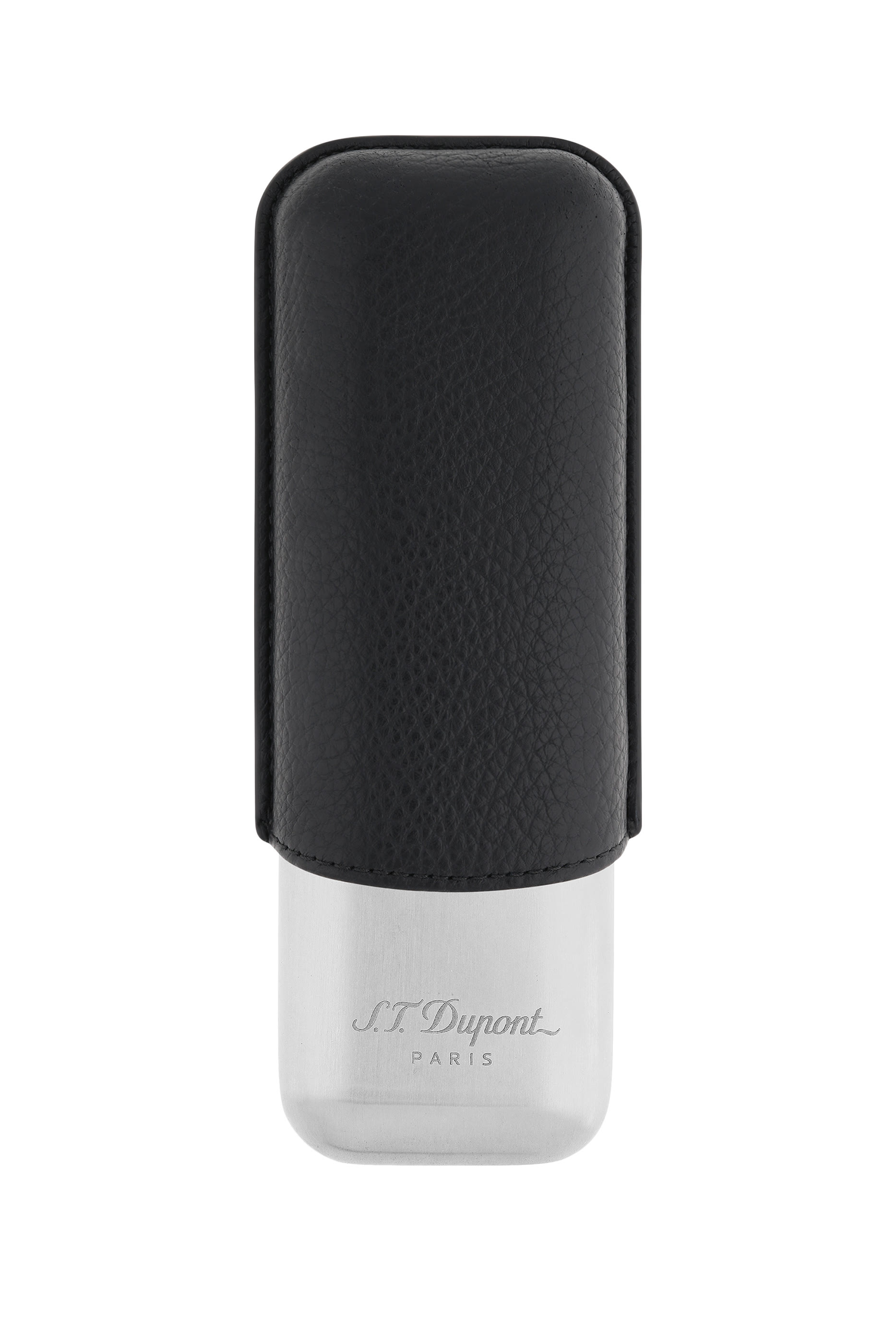 Double Cigar Case in Grained Leather & Chrome
