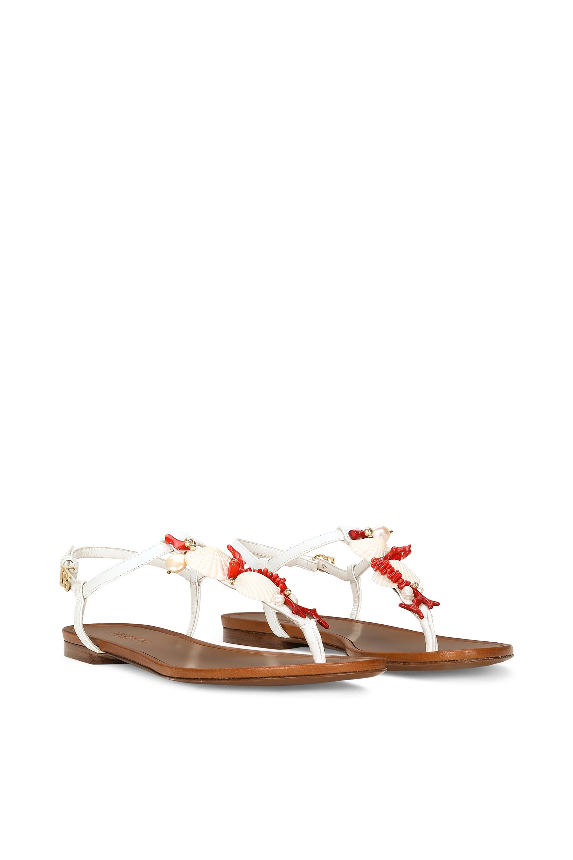 Coral Embroidery Nappa Leather Thong Sandals