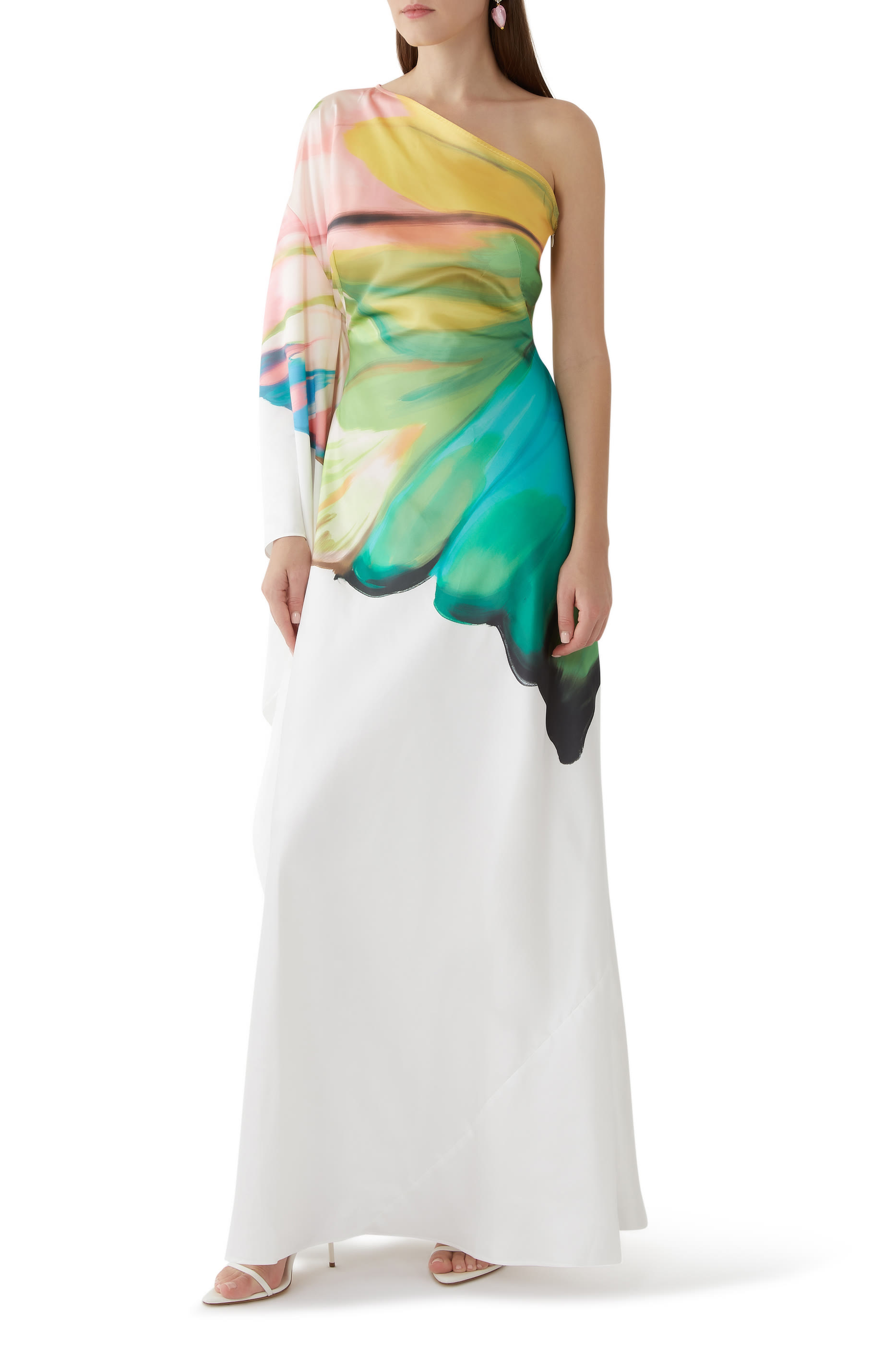 Mei One Shoulder Papillon Print Gown