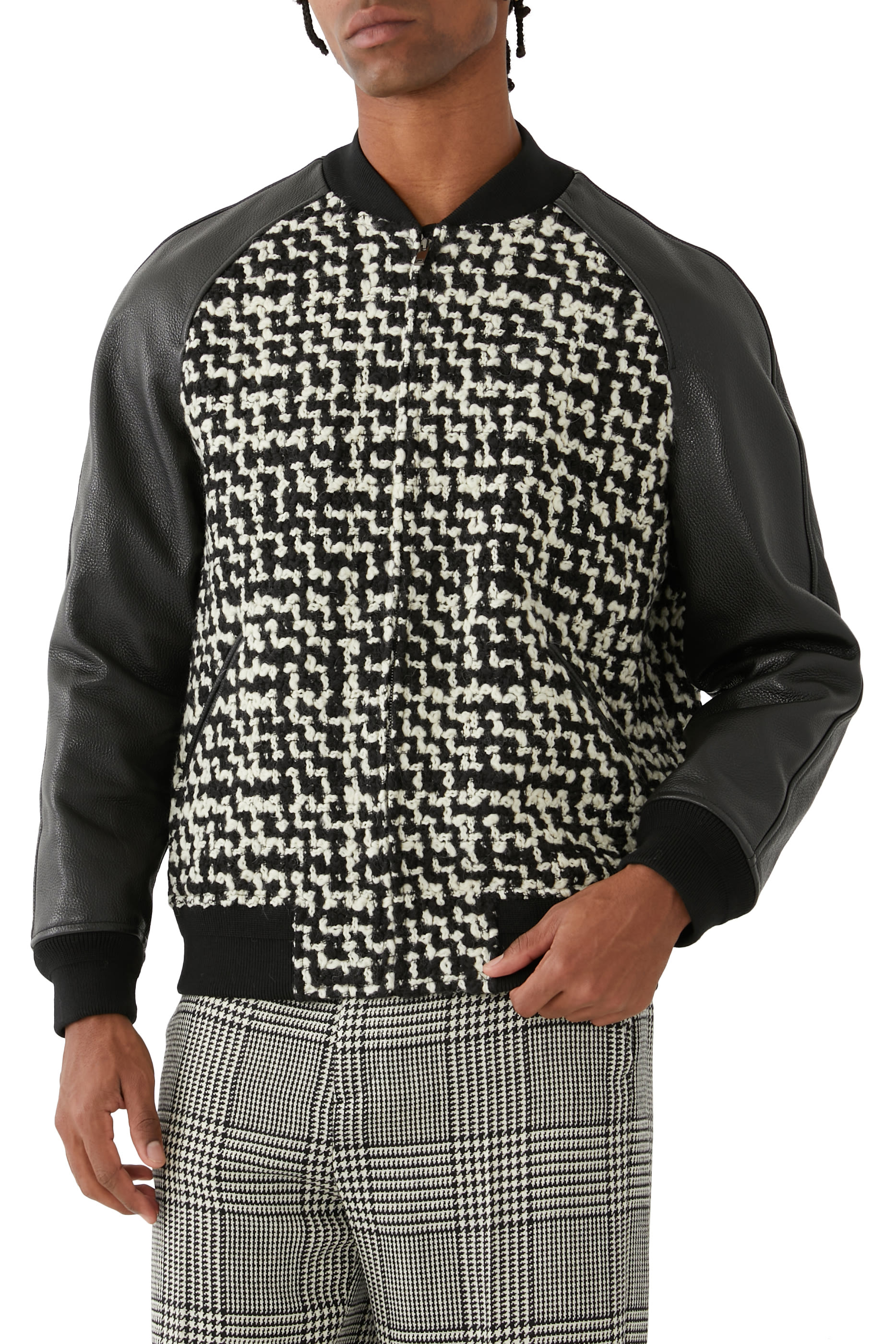 Wool Tweed Bomber Jacket with Chez Valentino Patch