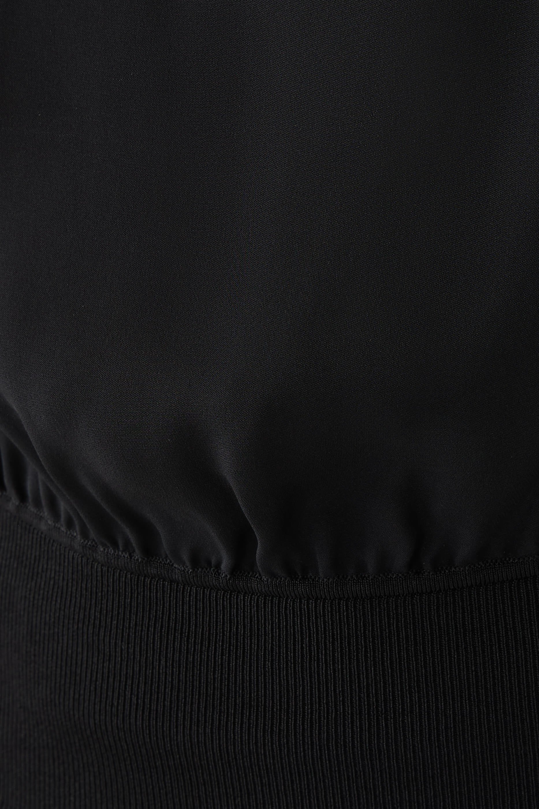 Ribbed Hem Silk Blouse