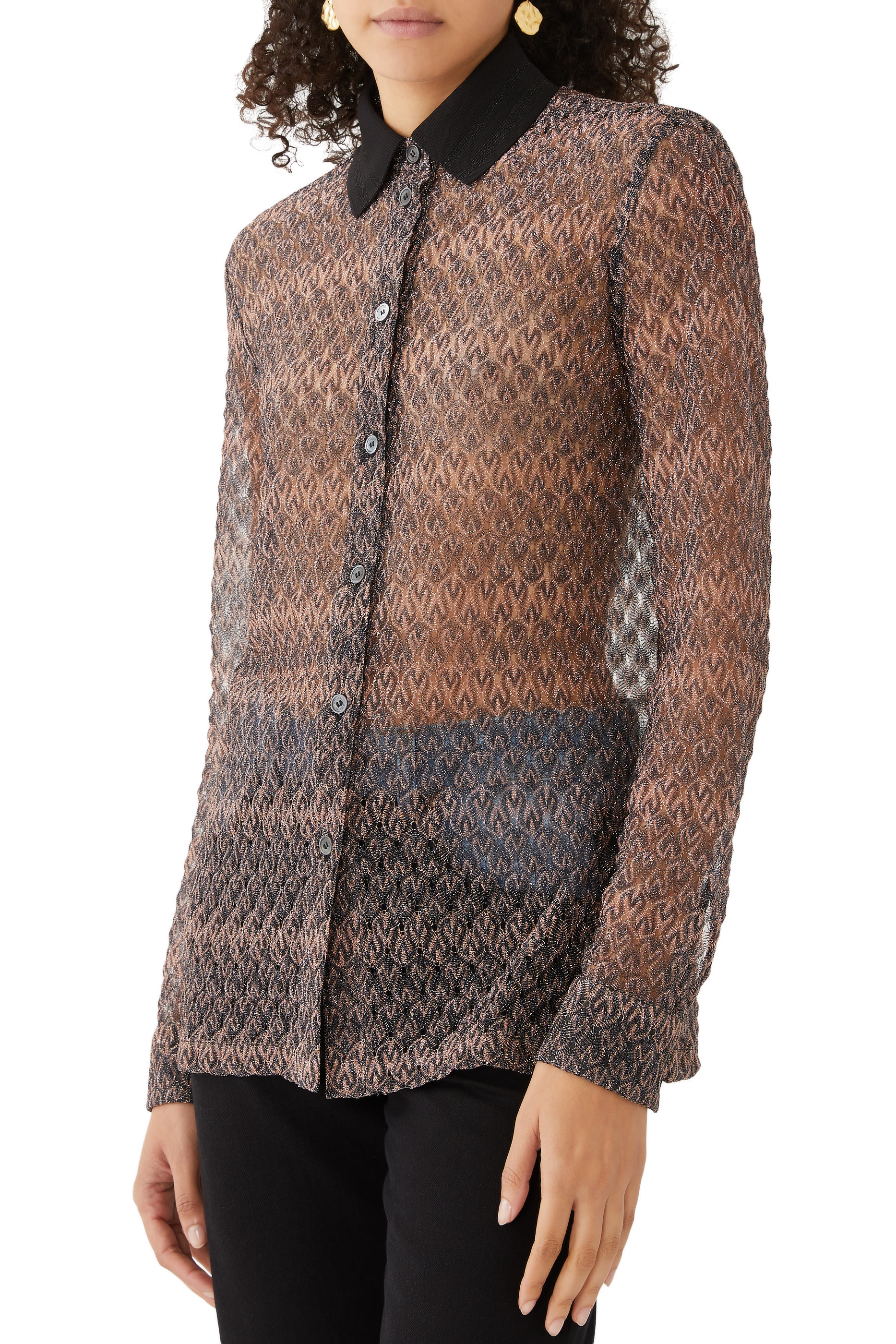Lace Raschel Lame' Long Sleeve Shirt