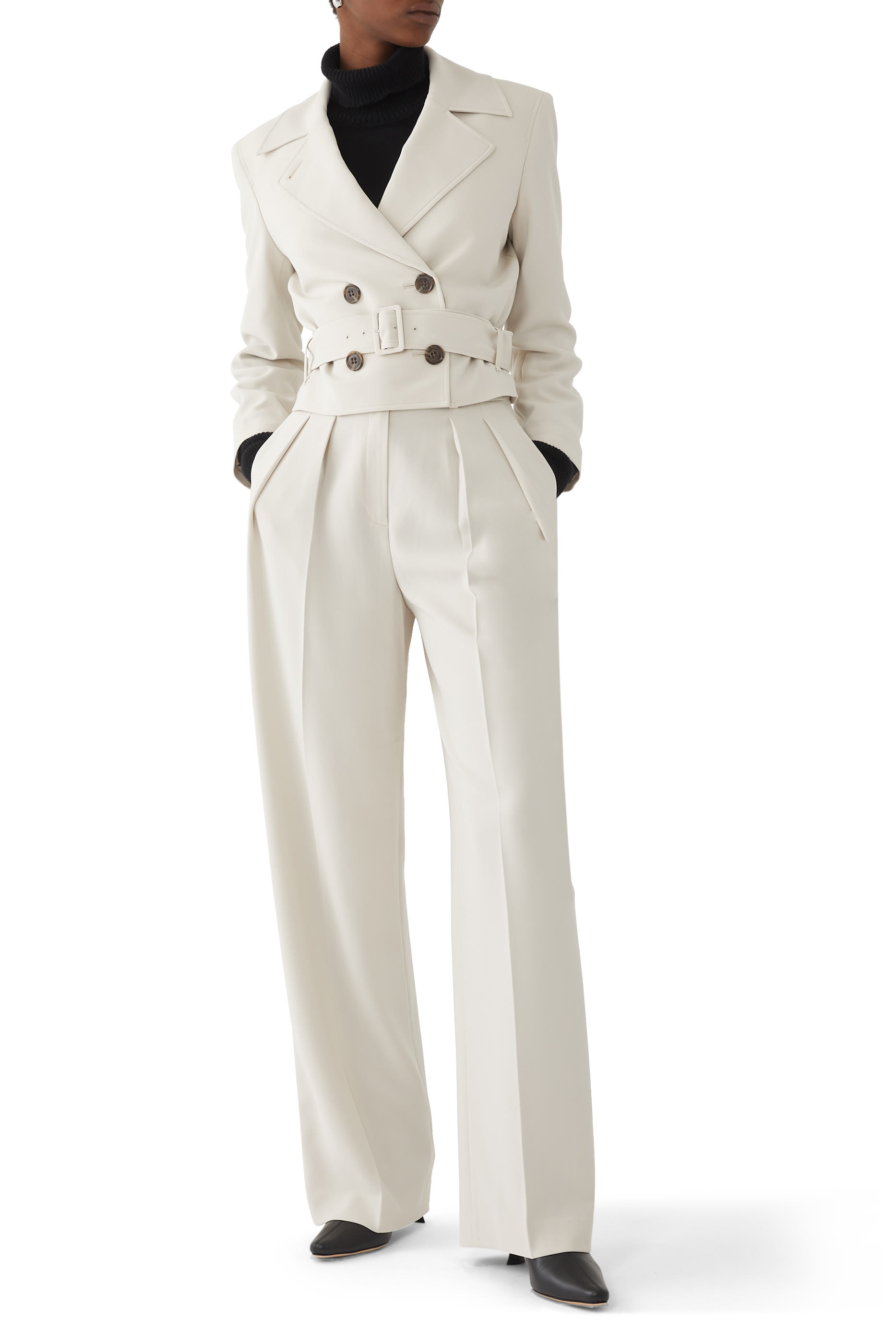 Cropped Belted Trench Jacket