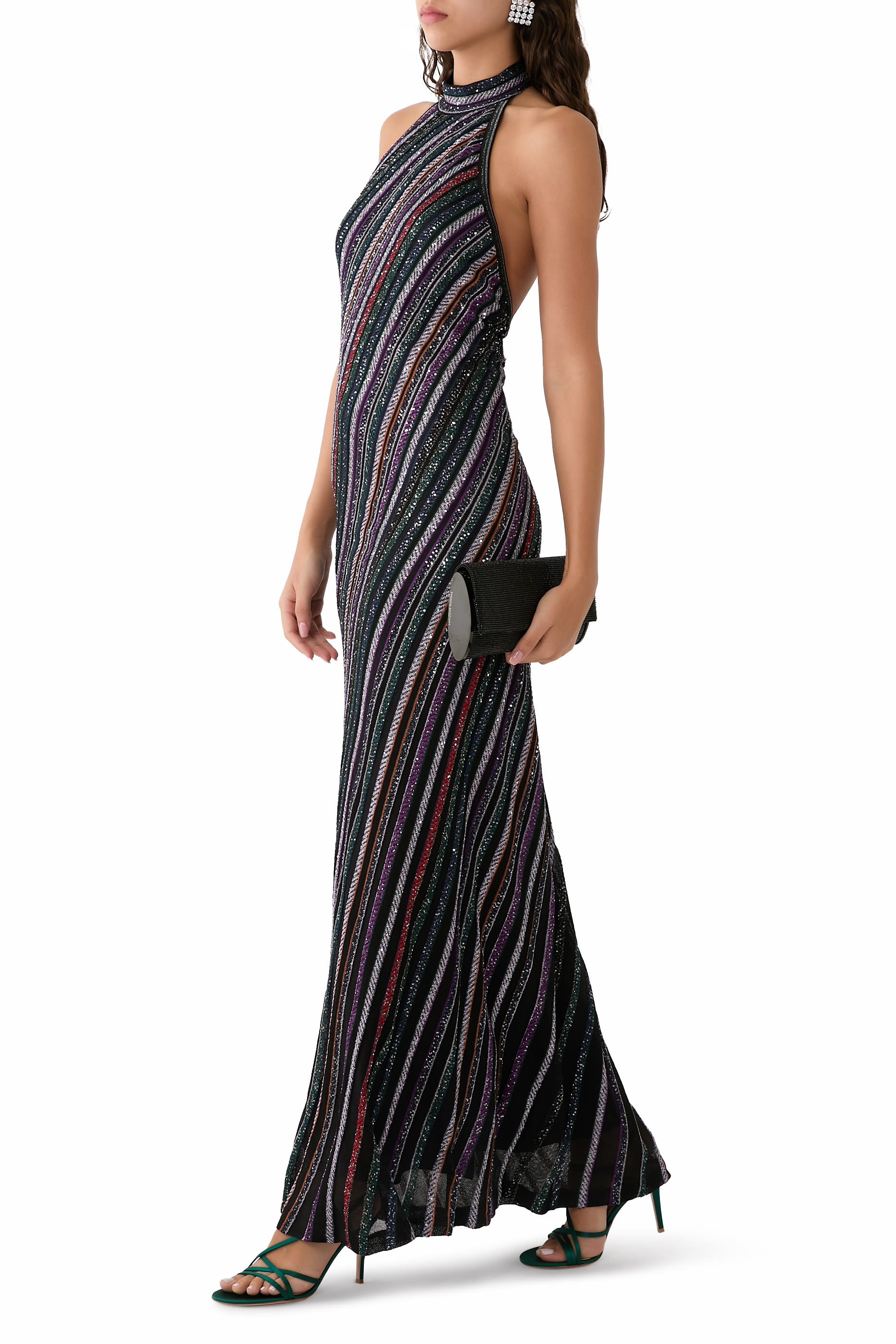 Striped Sequins Knitted Maxi Dress