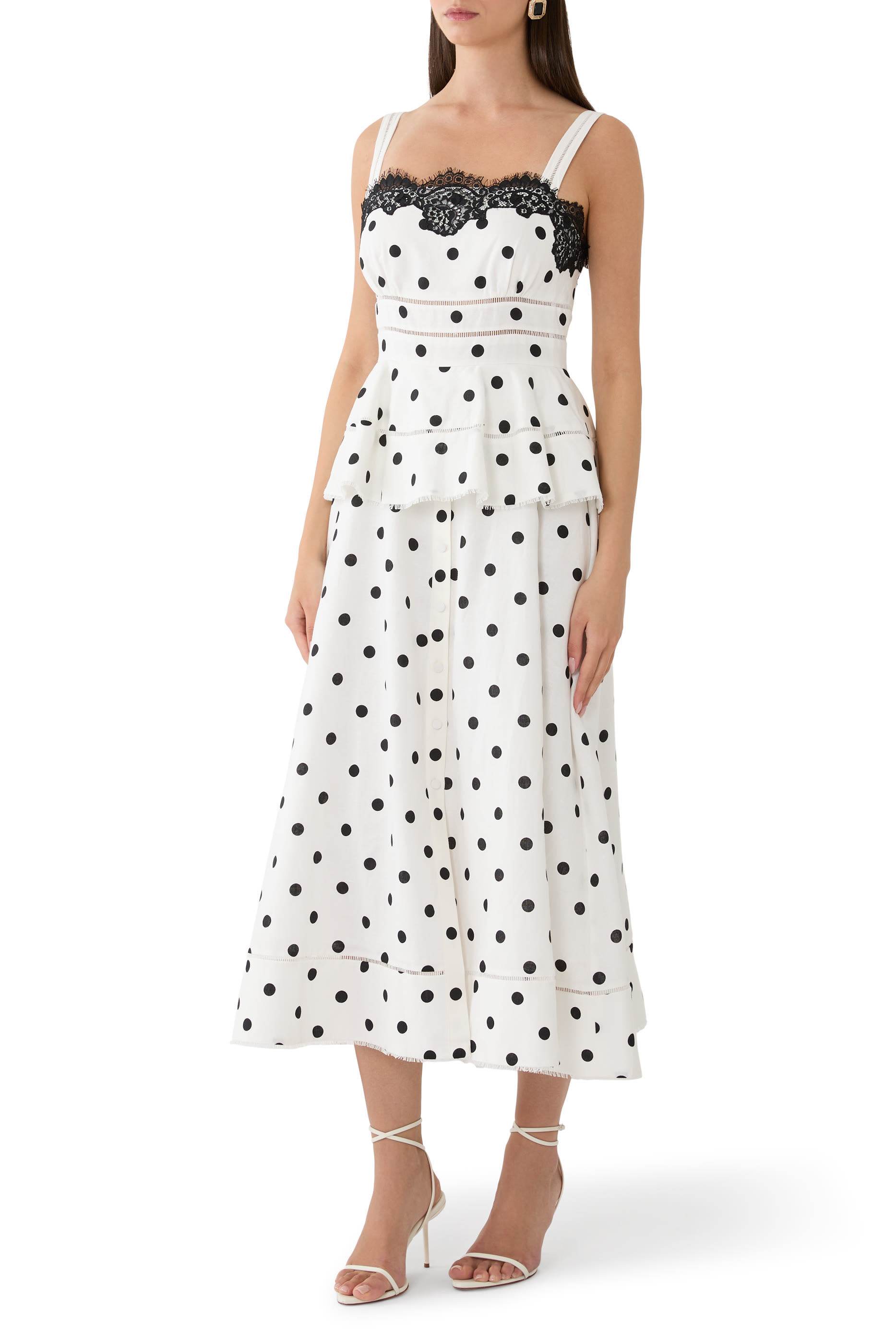  Polka Dot Linen Midi Dress 
