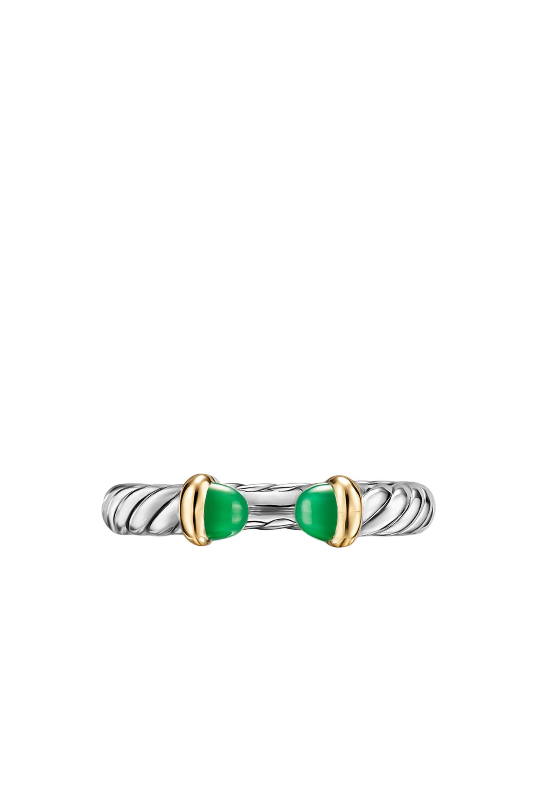 Petite Cable Open Ring, Sterling Silver, 14k Yellow Gold & Onyx