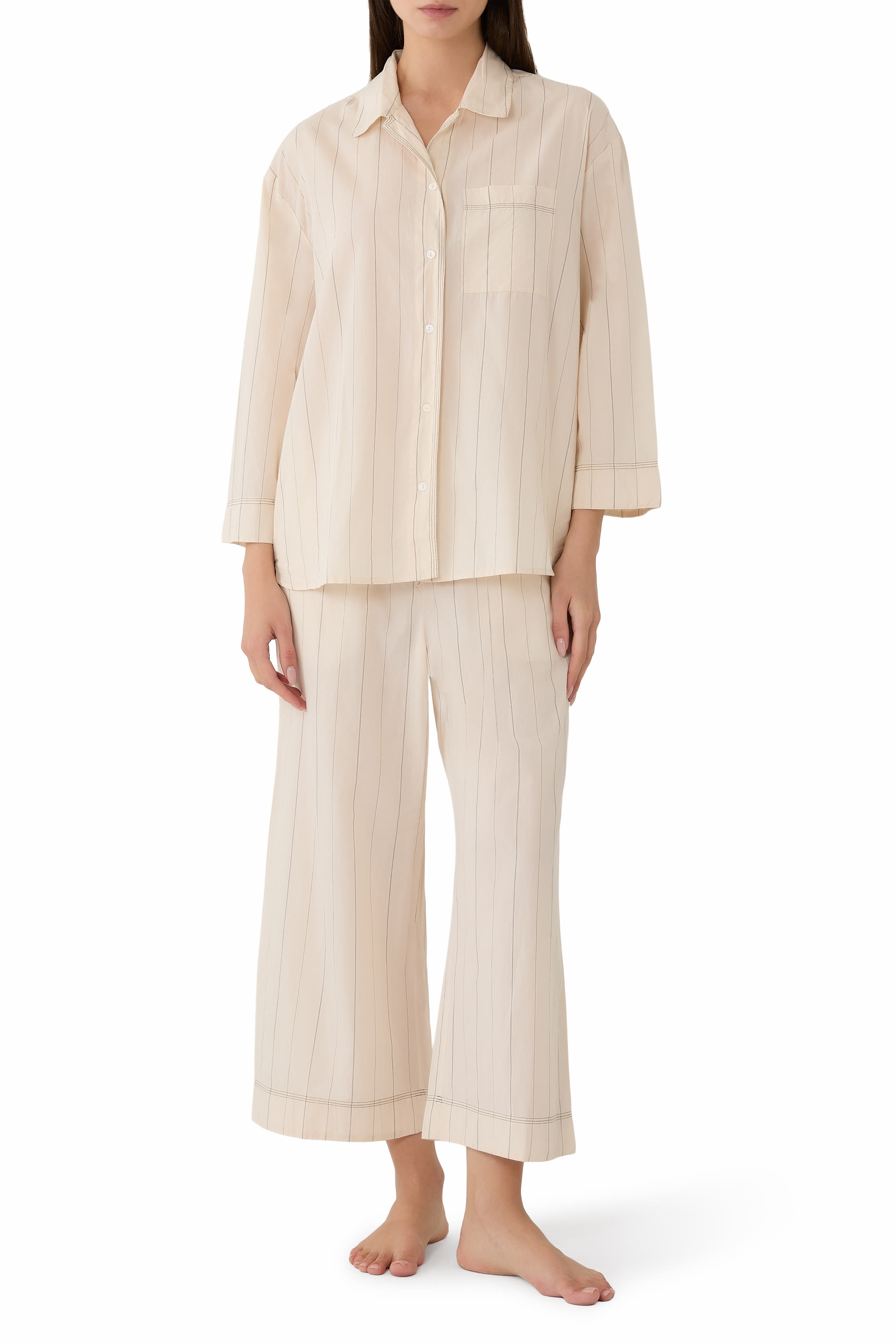 Organic Cotton Relaxed Cropped Pajama Bottoms 