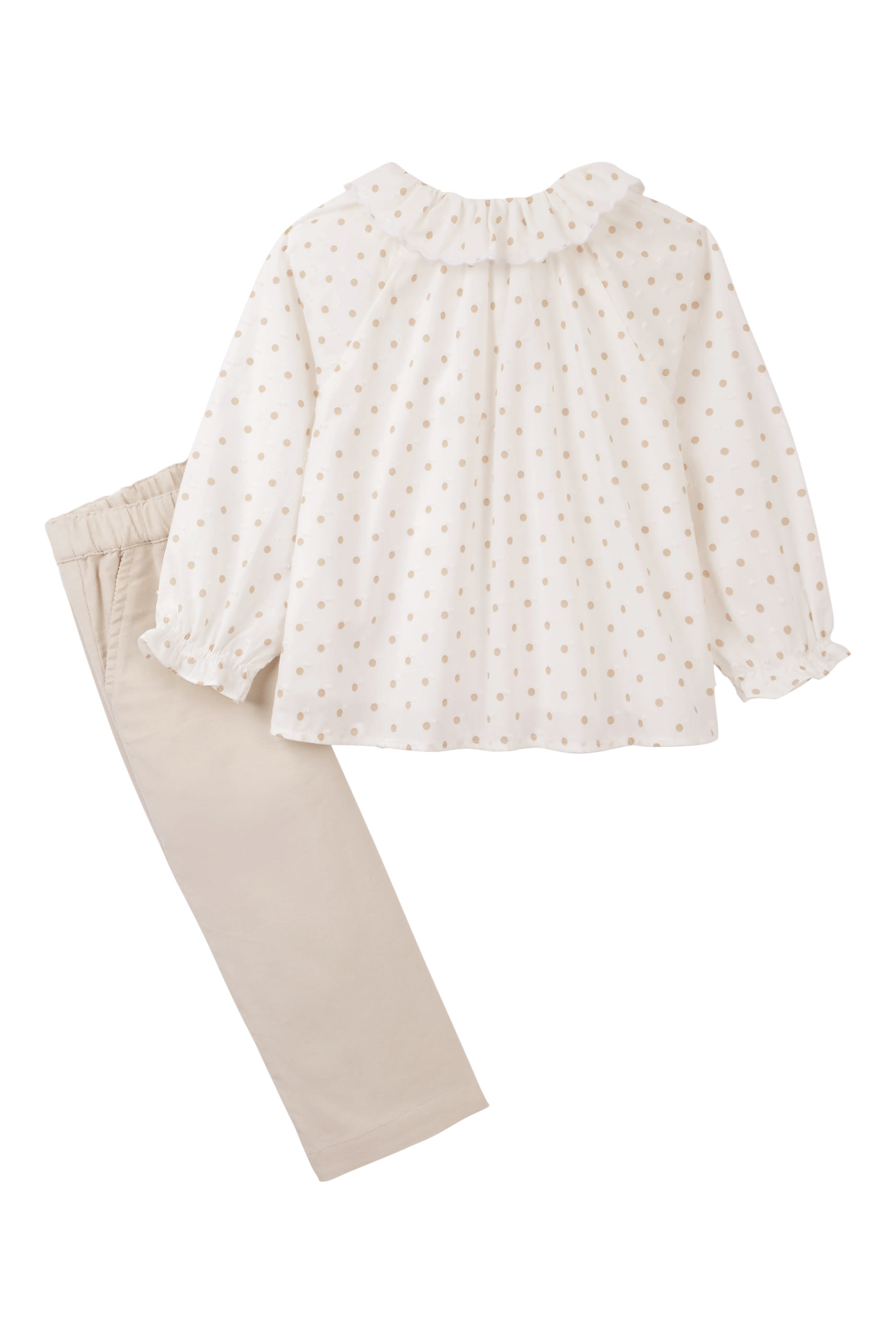 Kids Polka Dot Textured Blouse & Cord Trousers Set