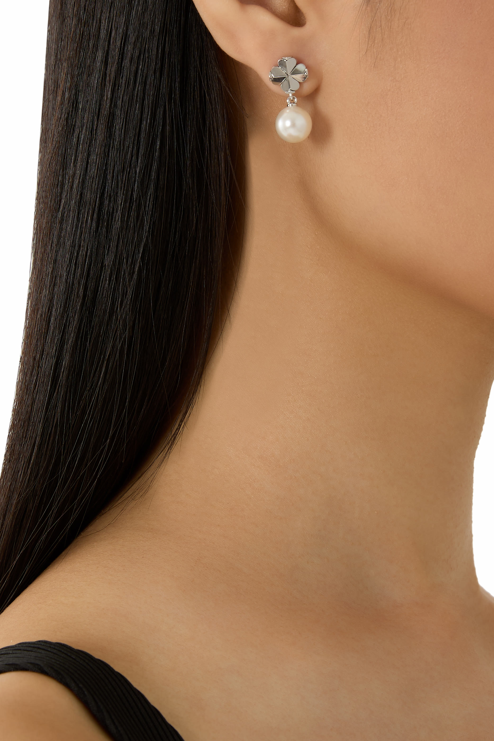 Spade Flower Pearl Drop Earrings