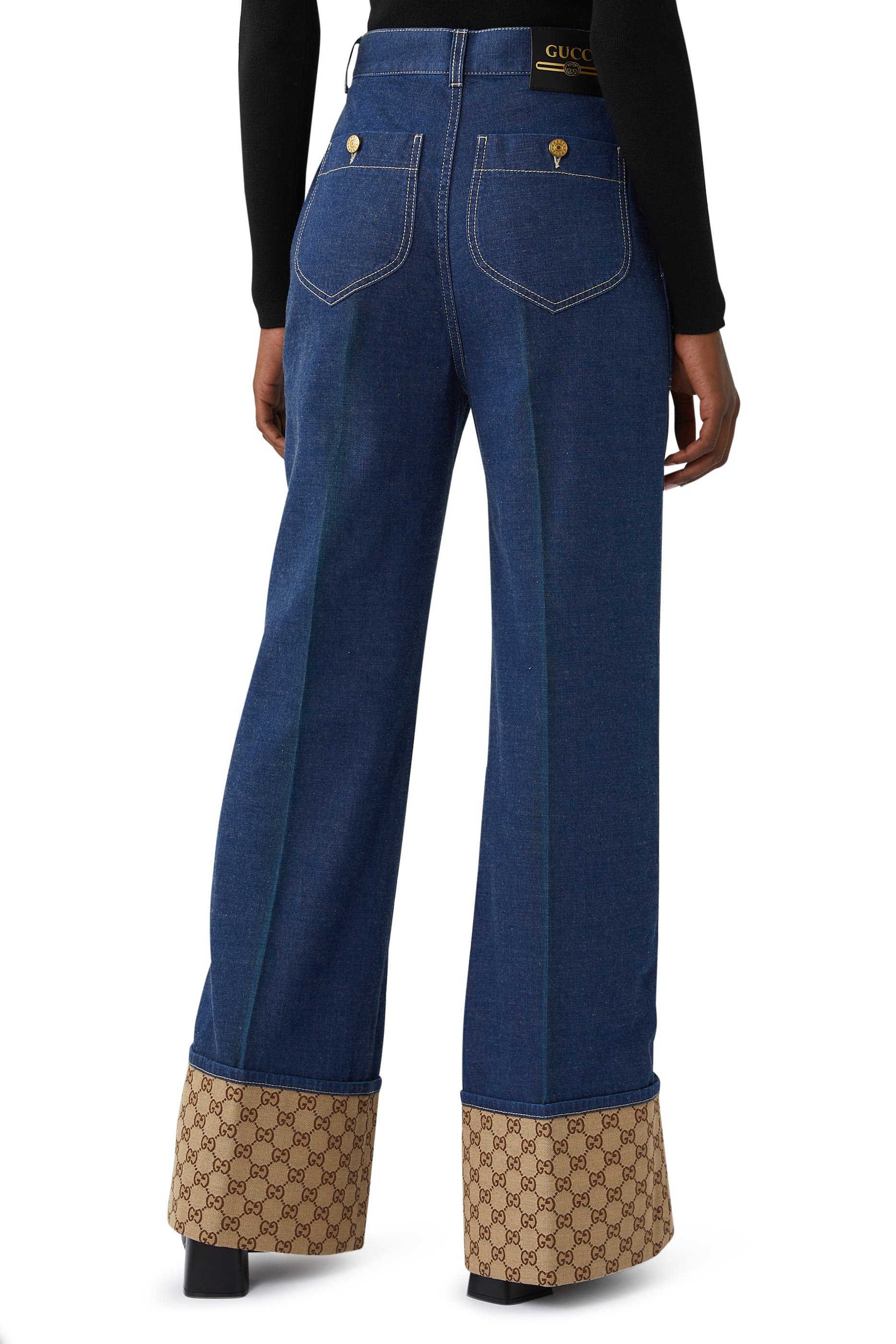 Denim GG Monogram Cuff Pants