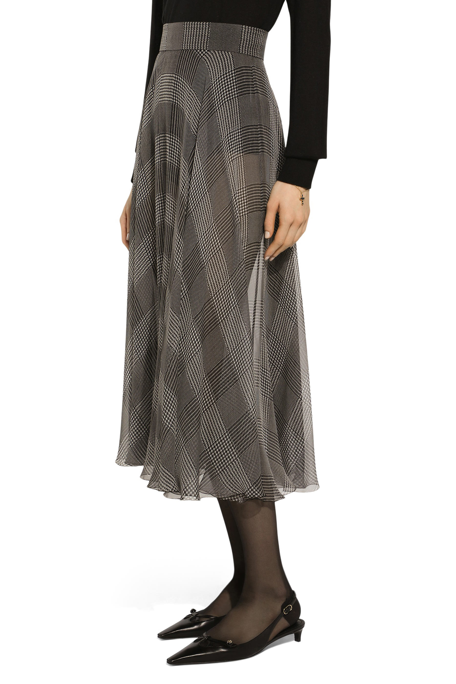 Glen Plaid Silk Chiffon Circle Skirt