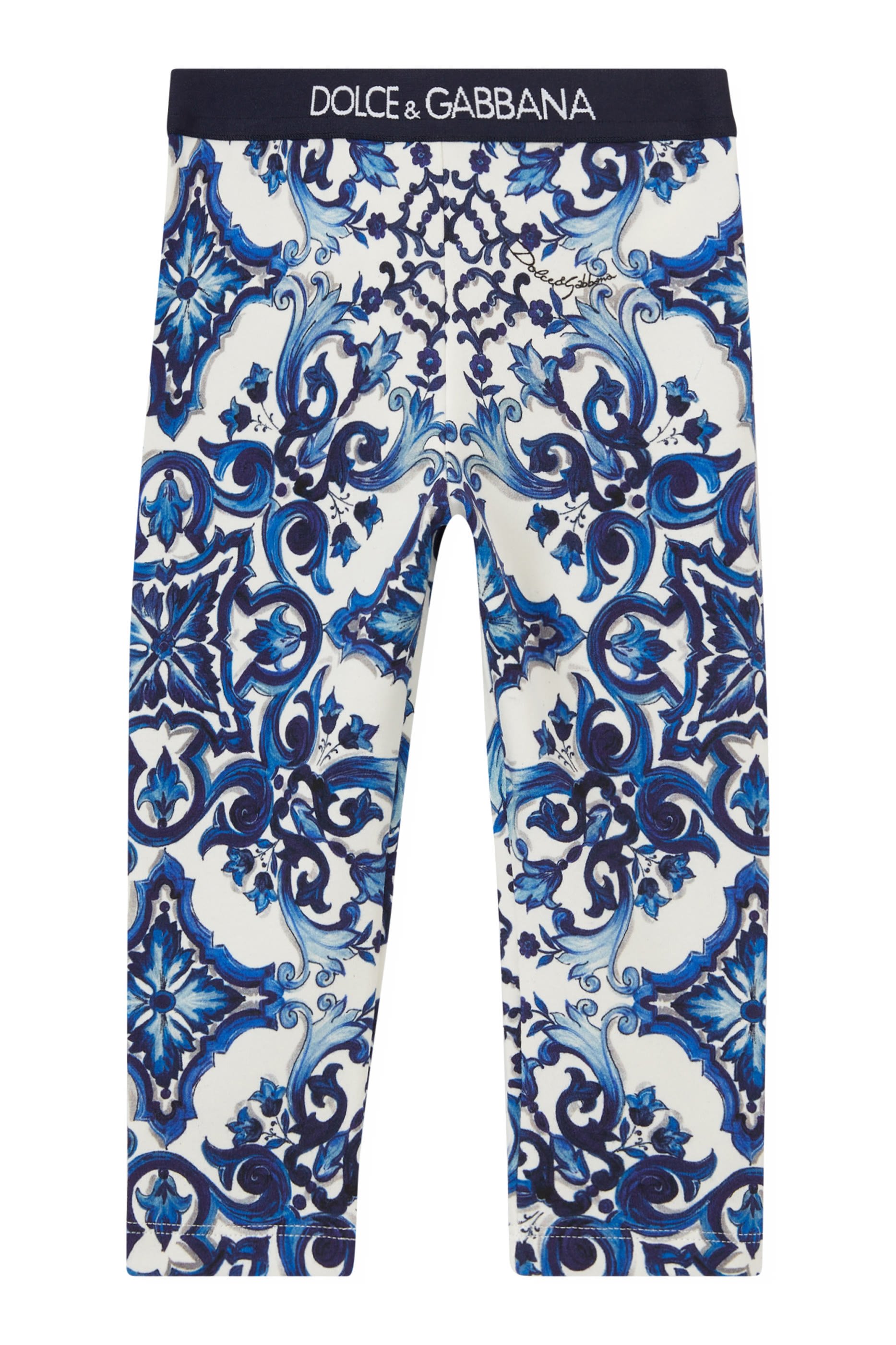 Kids Majolica Print Cotton Blend Interlock Leggings