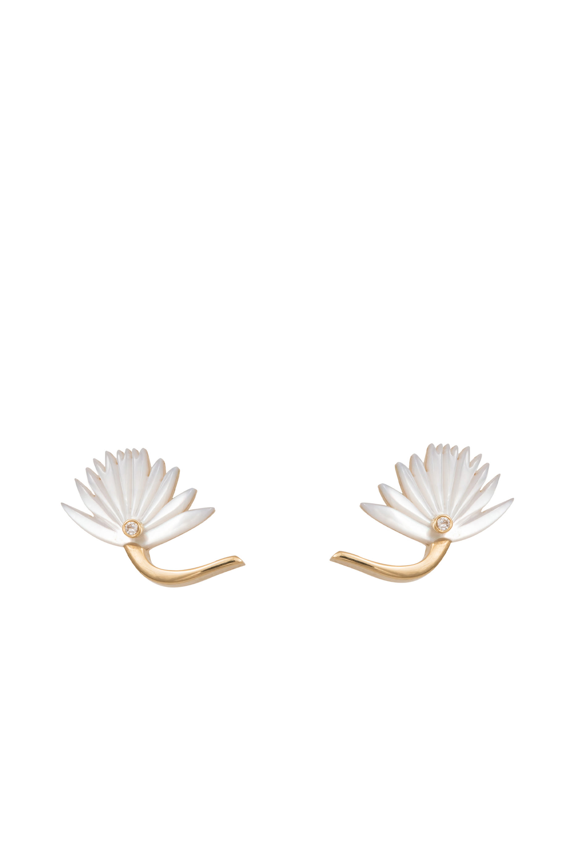 Flower Earrings Size 2, 18k Yellow Gold With Diamonds & Mother Of Pearl