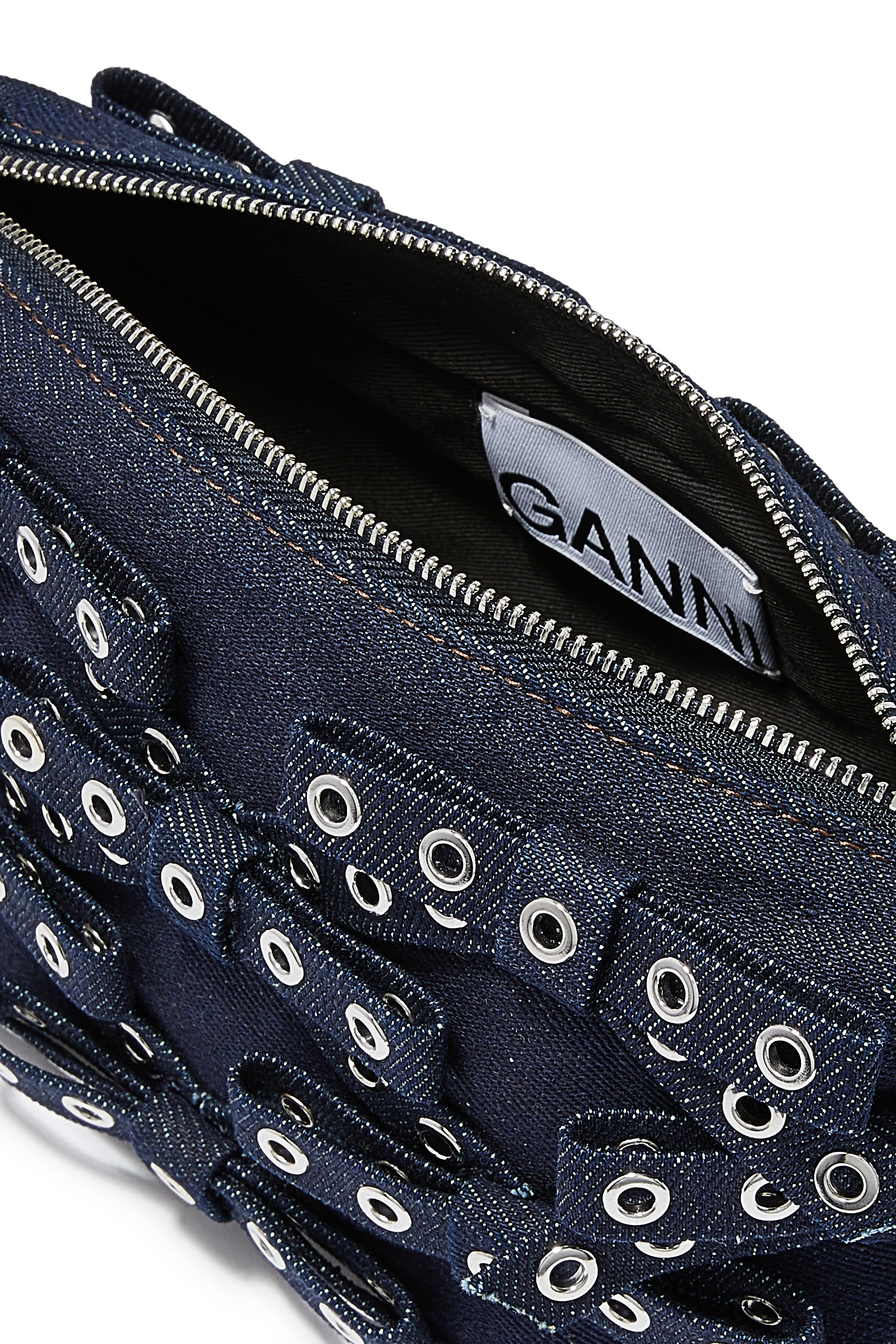 Denim Small Bow Eyelet Butterfly Pouch Bag