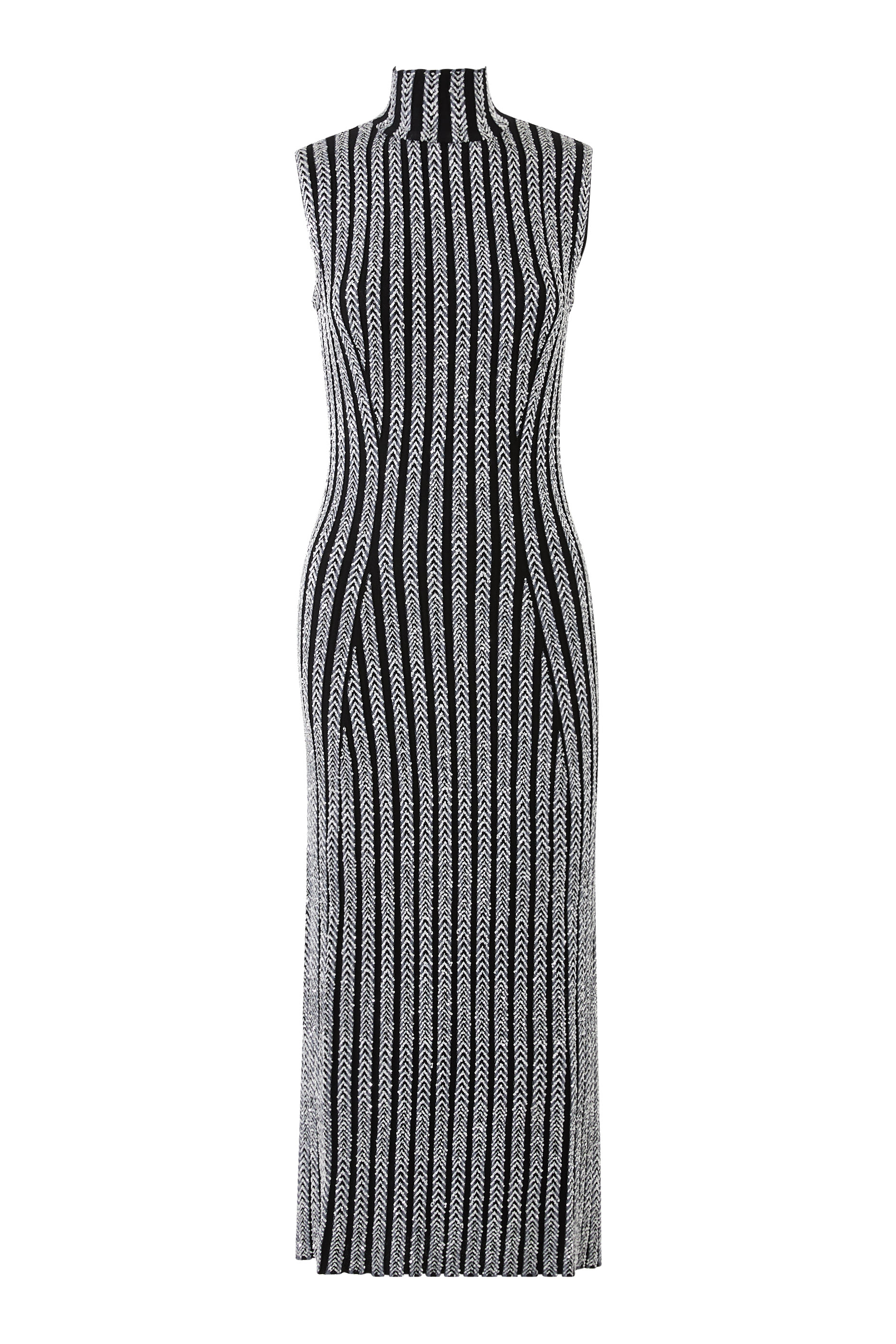 Solid Partialized Sequinned Knit Sleeveless Maxi Dress