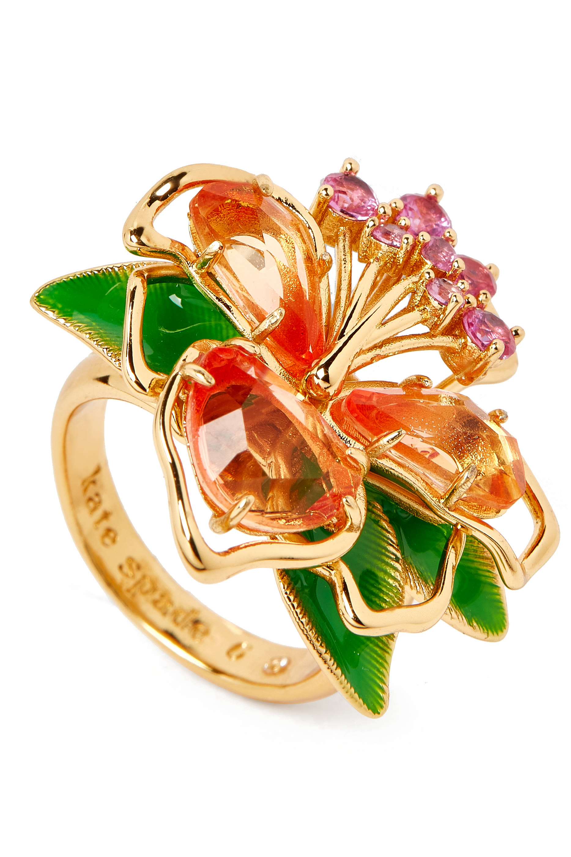 Paradise Flower Cocktail Ring, Plated Metal & Cubic Zirconia, Glass Stone, Enamel