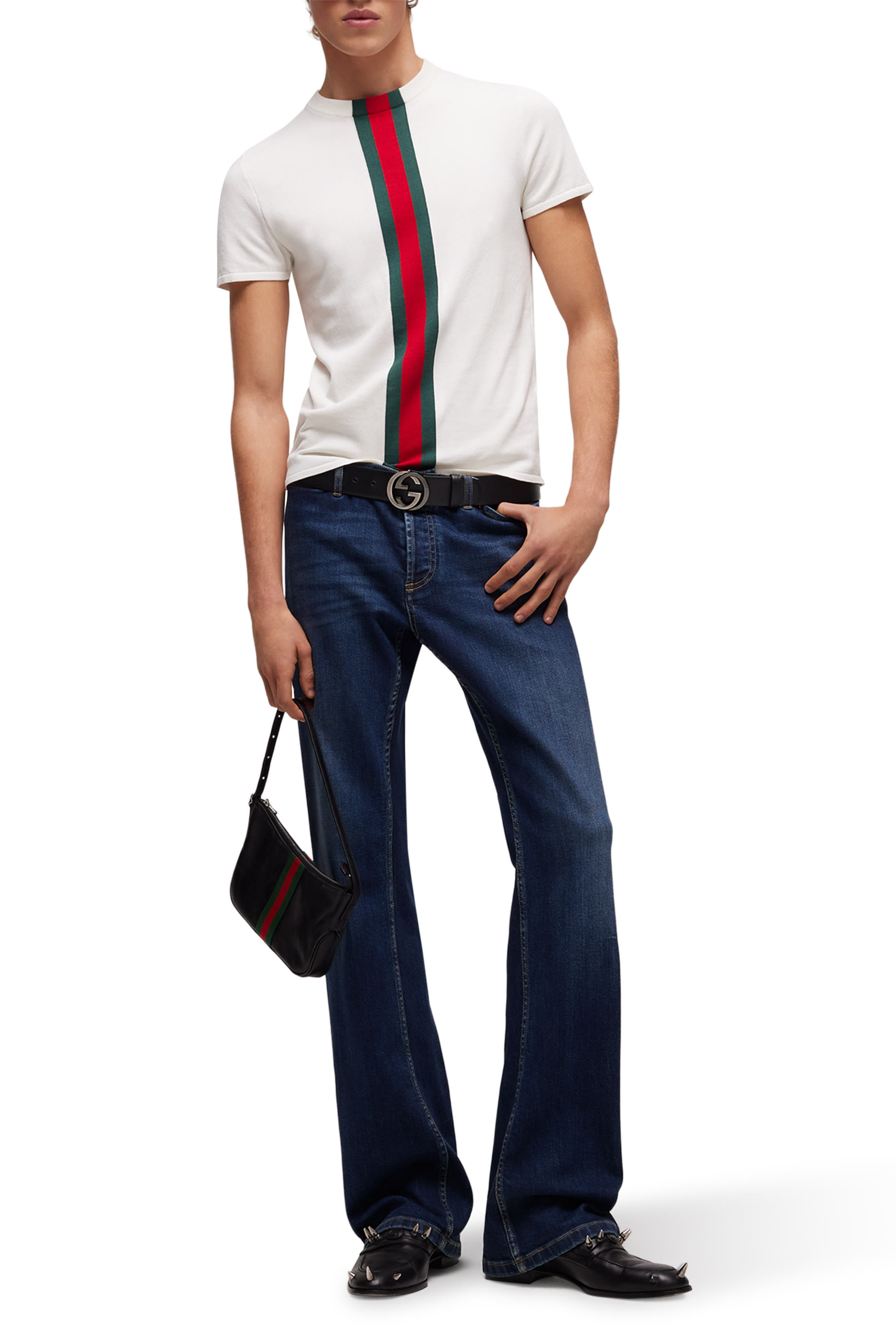  Knit Cotton T-Shirt with Web Intarsia